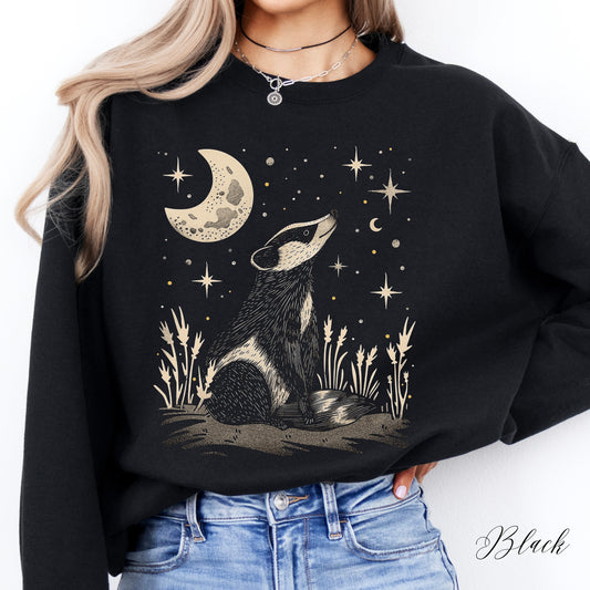 Mystic Moon and Badger Sweatshirt - Boho Woodland Animal Jumper