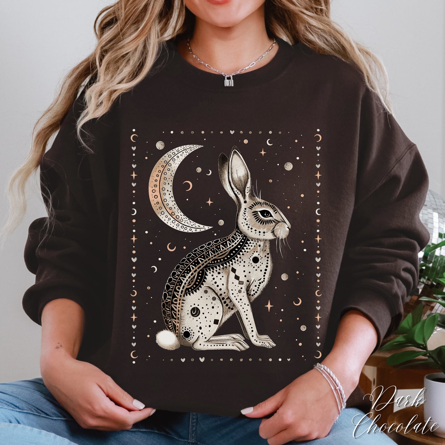 Bohemian Mystic Moon and Rabbit Sweatshirt