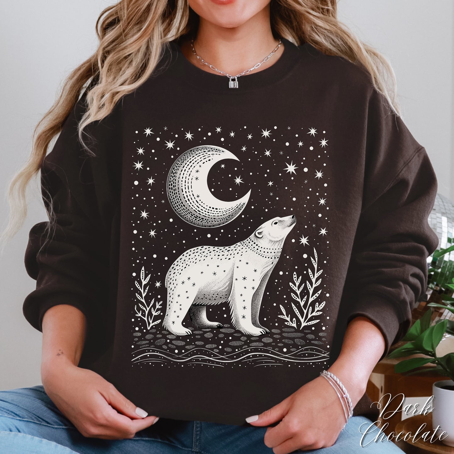 Mystic Moon and Polar Bear Sweatshirt - Nordic Animal Christmas Sweatshirt