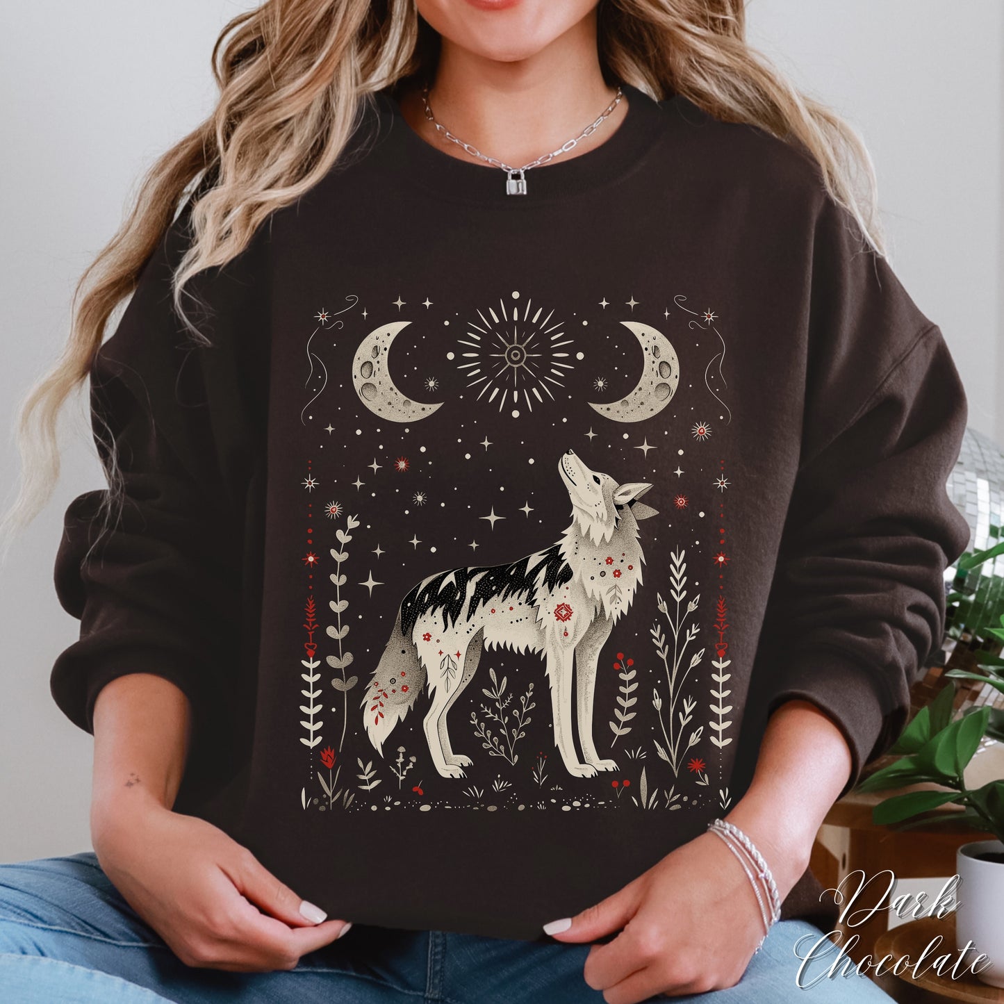 Scandinavian Moon and Wolf Sweatshirt - Folklore Animal Jumper