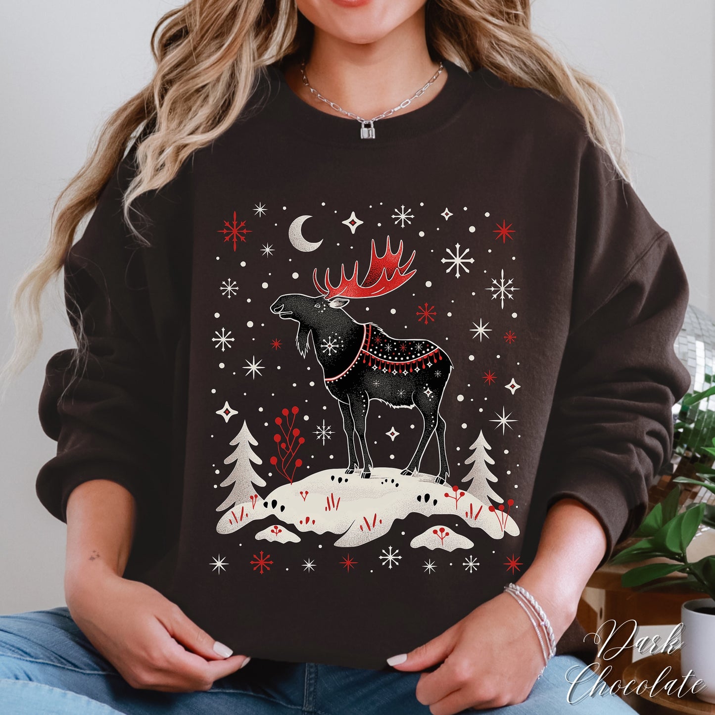 Festive Moose Christmas Sweatshirt - Arctic Animal Winter Sweatshirt