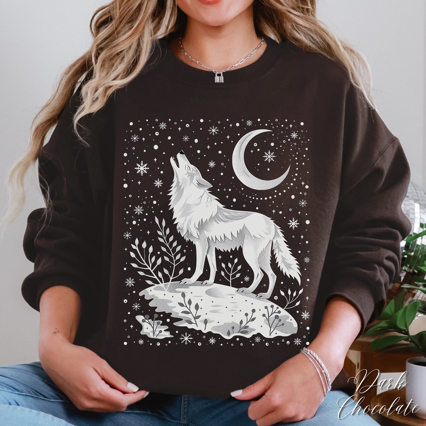 Arctic Moon Wolf Sweatshirt - Boho Christmas Sweatshirt
