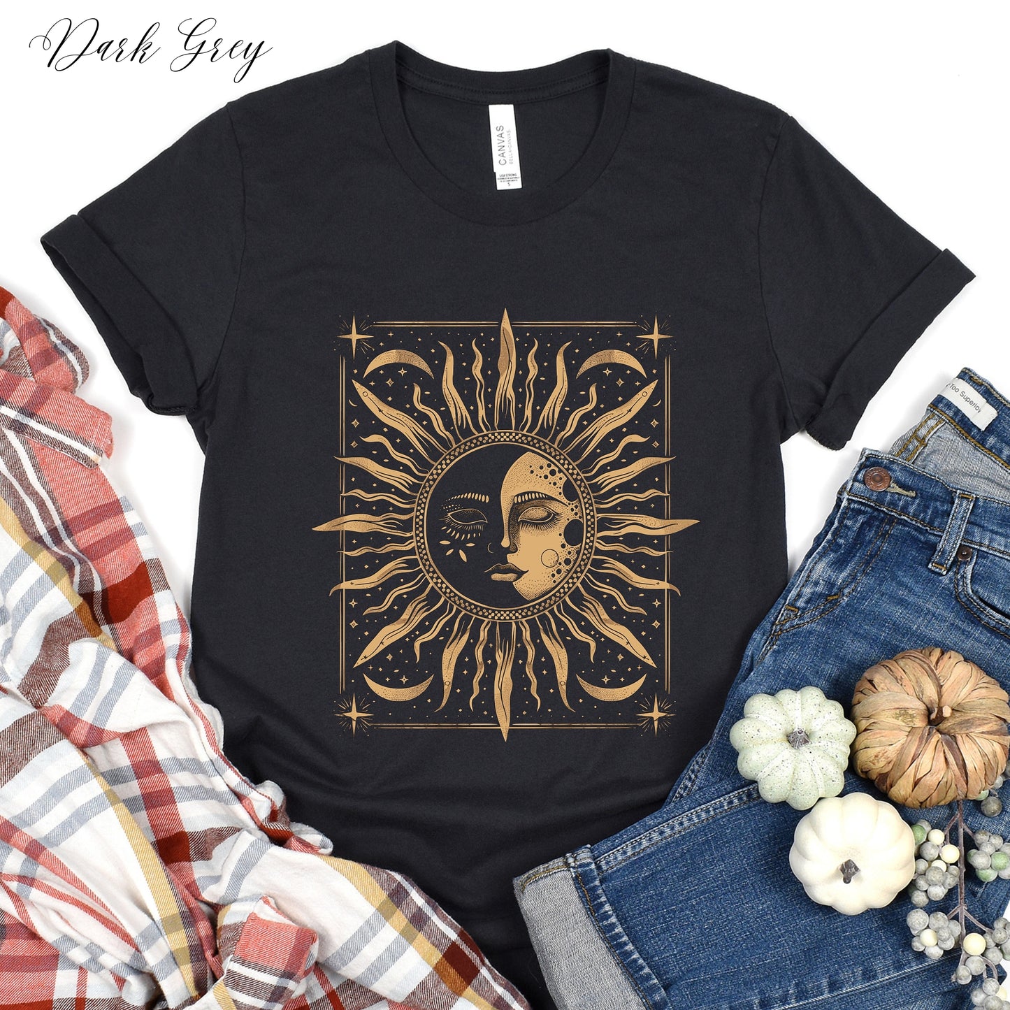 Bohemian Sun and Moon Phase Shirt - Celestial Vintage Graphic Tee