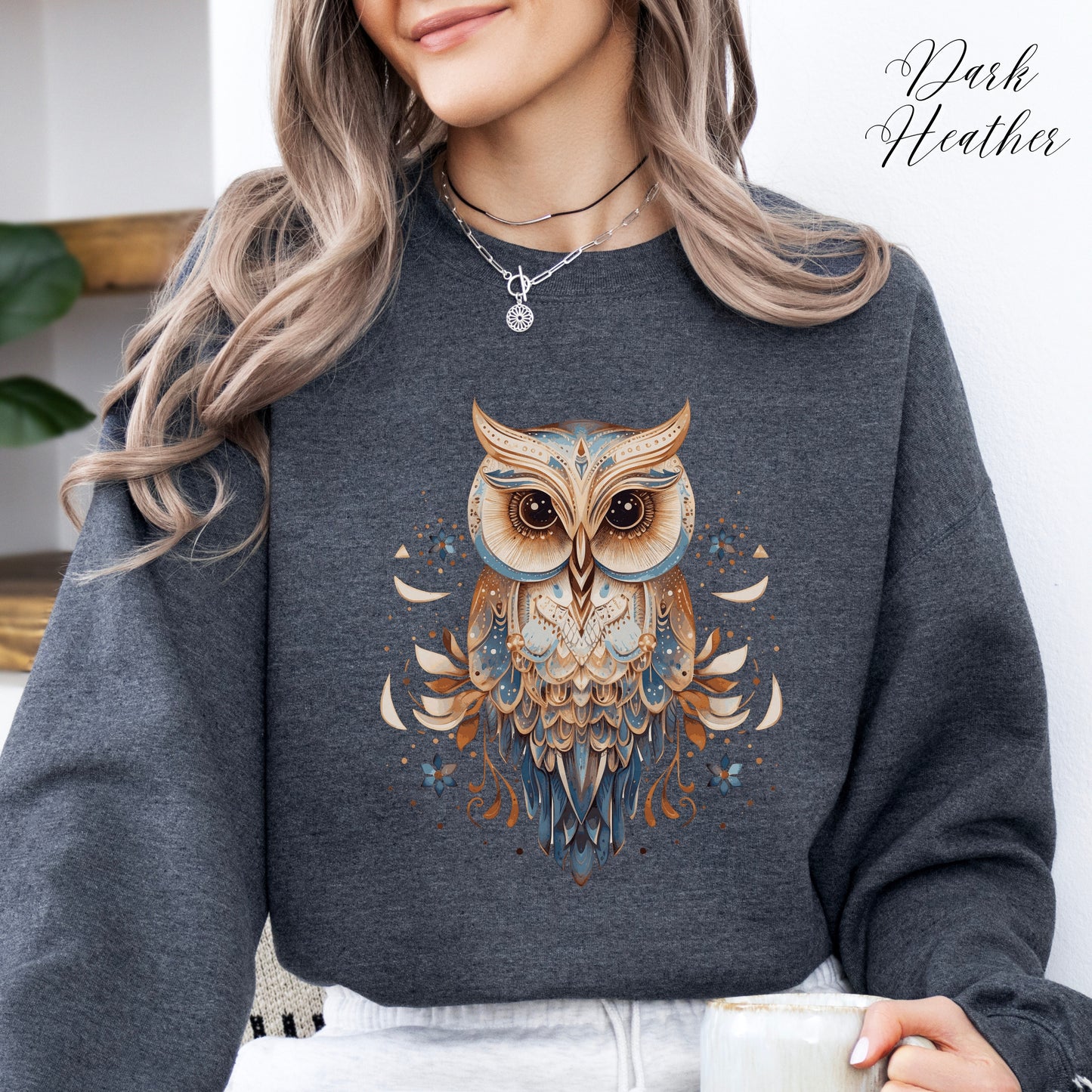 Vintage Owl Sweatshirt - Bohemian Bird Sweatshirt - Whimsical Woodland Creature Jumper