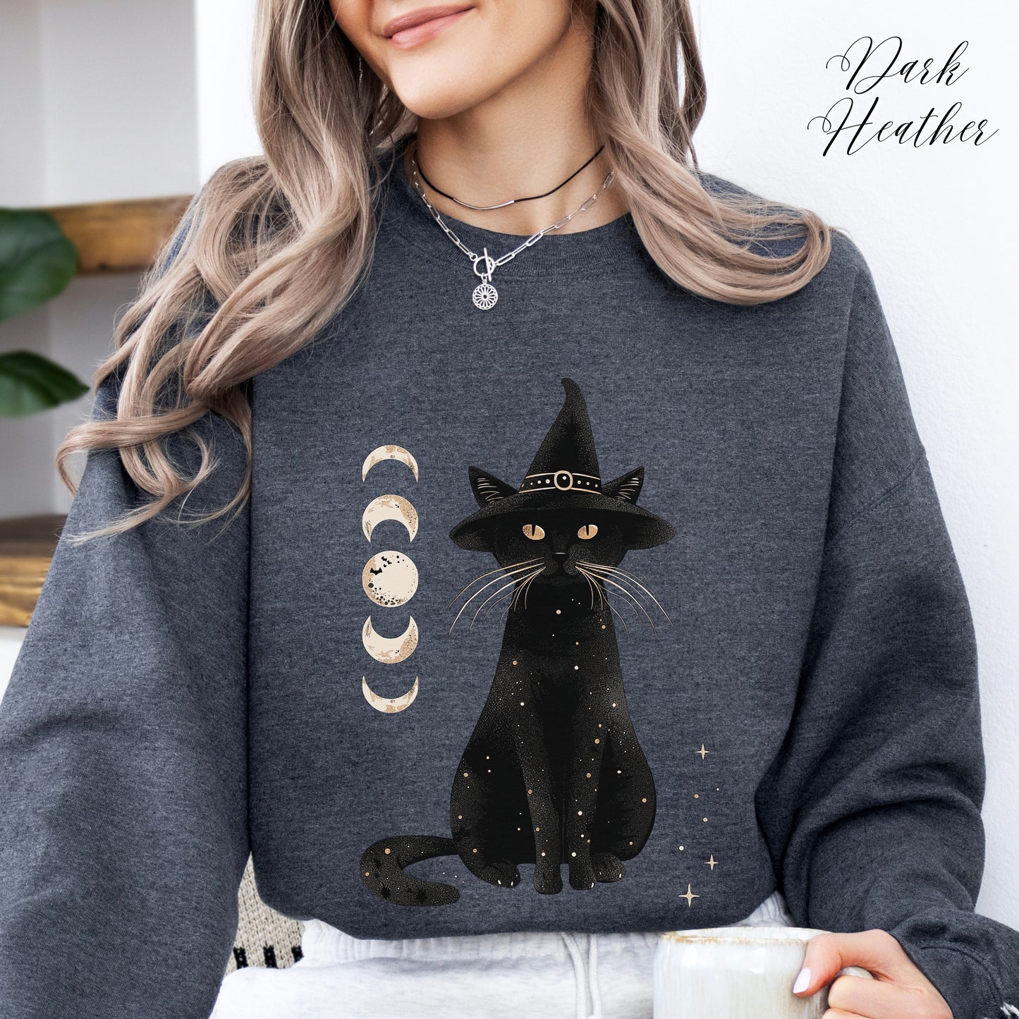 Halloween Cat Sweatshirt - Moon Cat Halloween Sweatshirt - Witch Cat Jumper