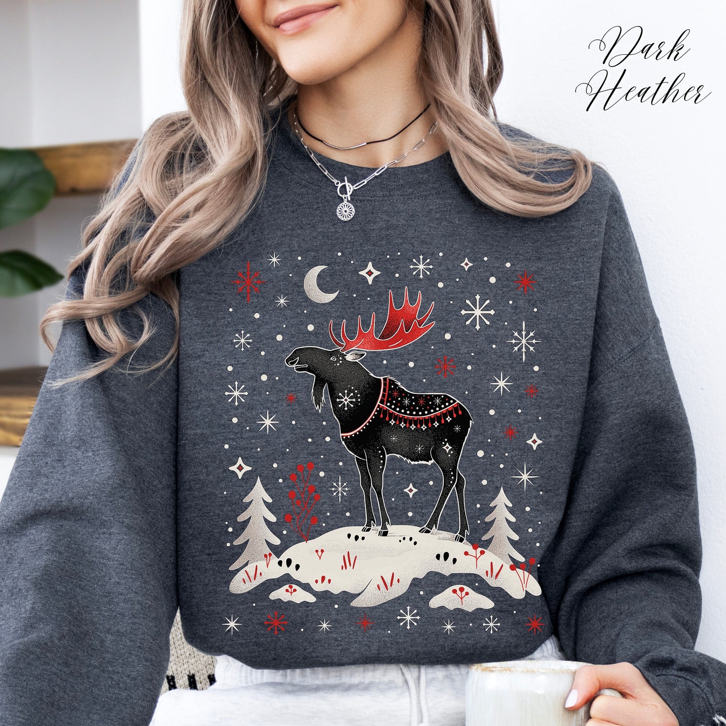 Festive Moose Christmas Sweatshirt - Arctic Animal Winter Sweatshirt