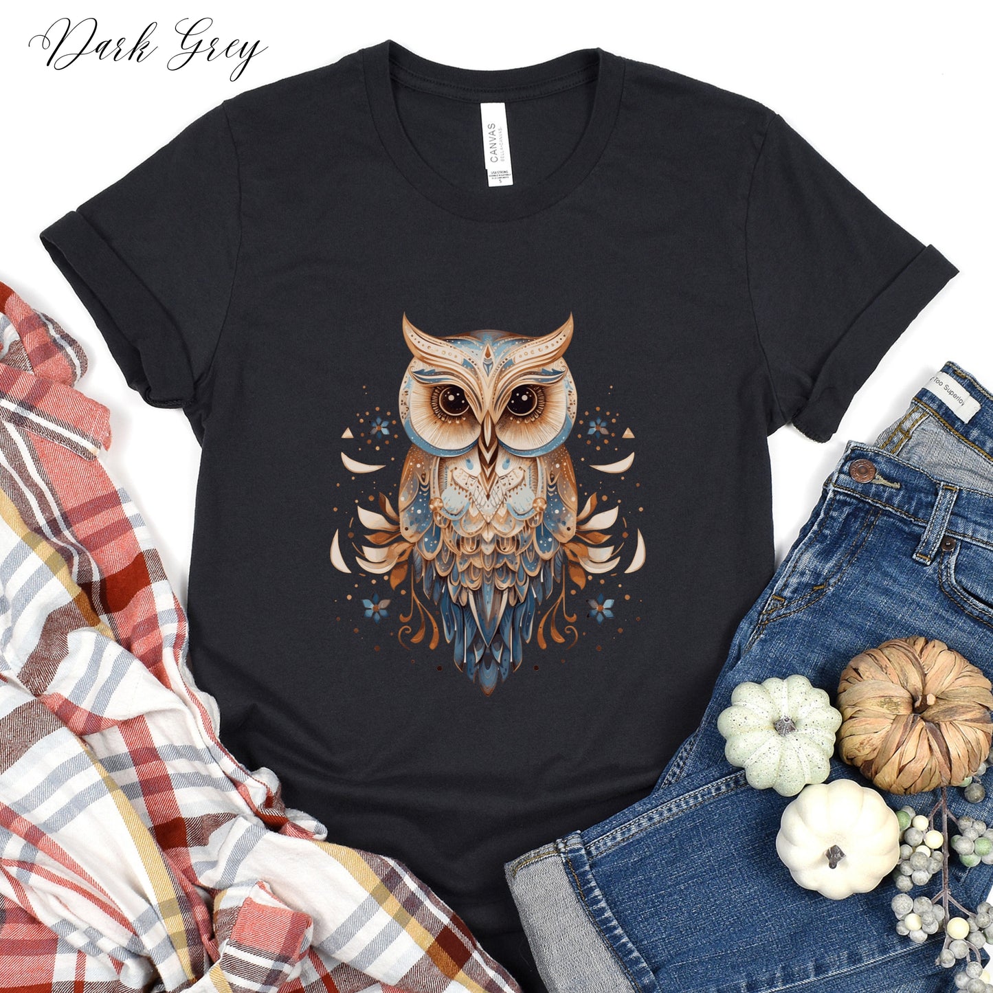 Boho Owl Shirt - Vintage Graphic Tee - Folklore Bird Shirt