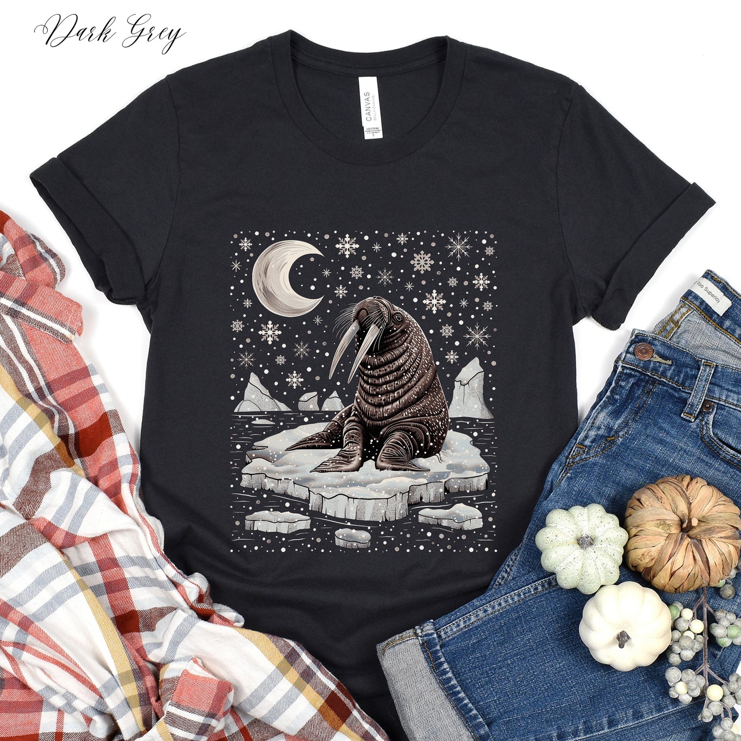 Celestial Winter Walrus Christmas Shirt - Nordic Animal Graphic Tee