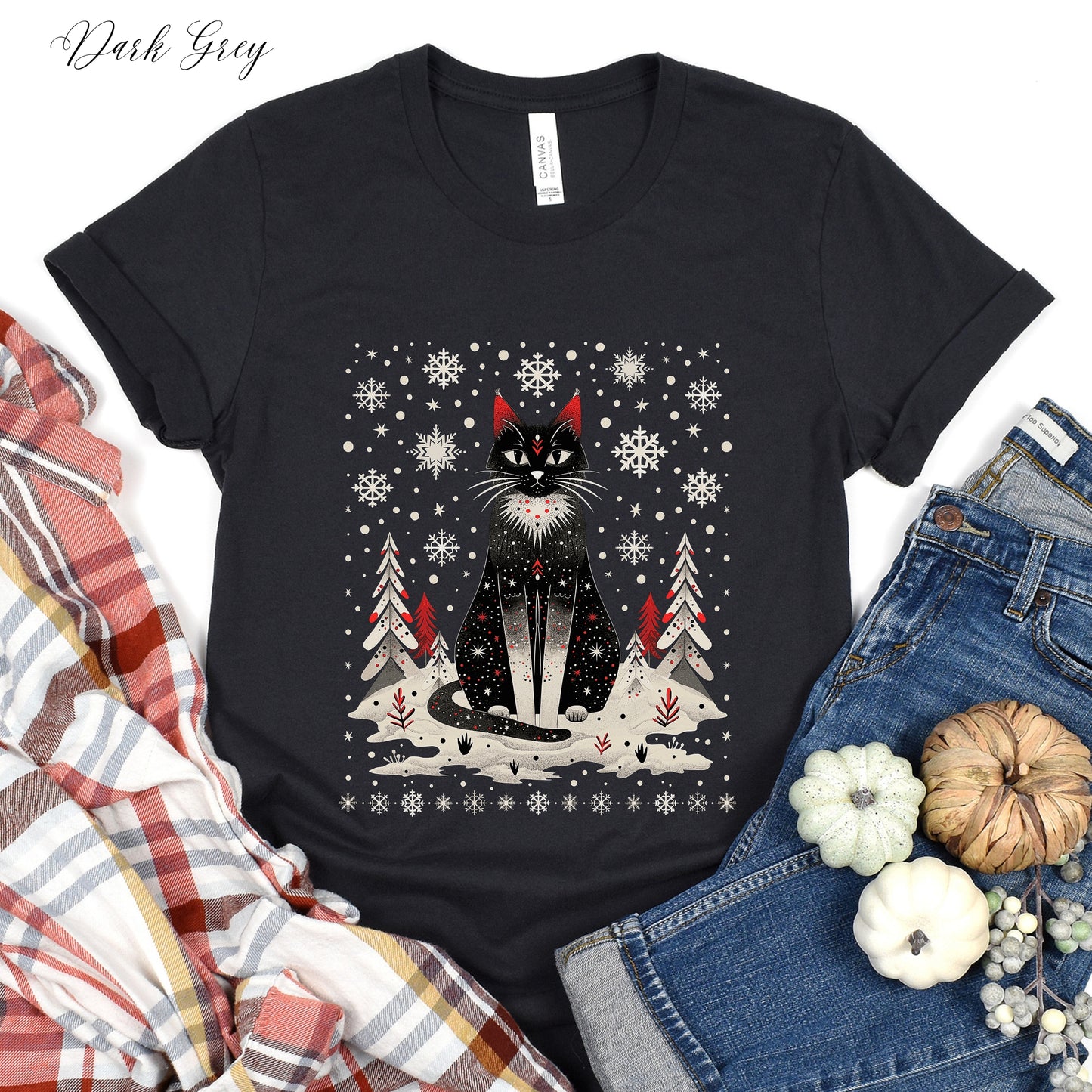 Festive Christmas Cat Shirt - Scandinavian Graphic Christmas Shirt