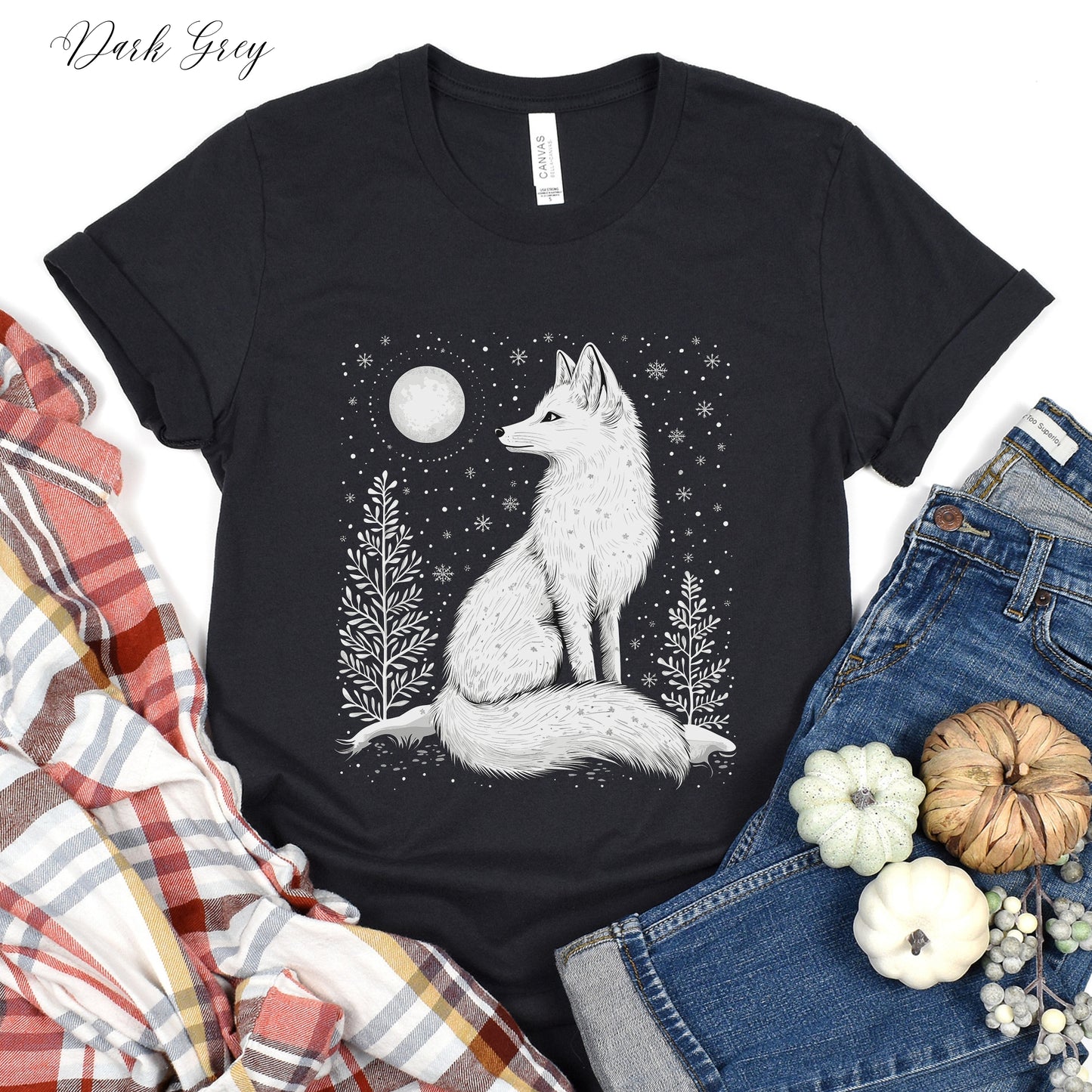 Boho Arctic Fox Shirt - Moon and White Fox Christmas Shirt