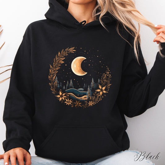 Bohemian Winter Moon Hoodie - Floral Moon Christmas Hoodie