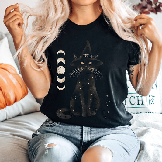 Halloween Cat Shirt - Cat and Moon Phase Shirt - Witch Cat Halloween Shirt