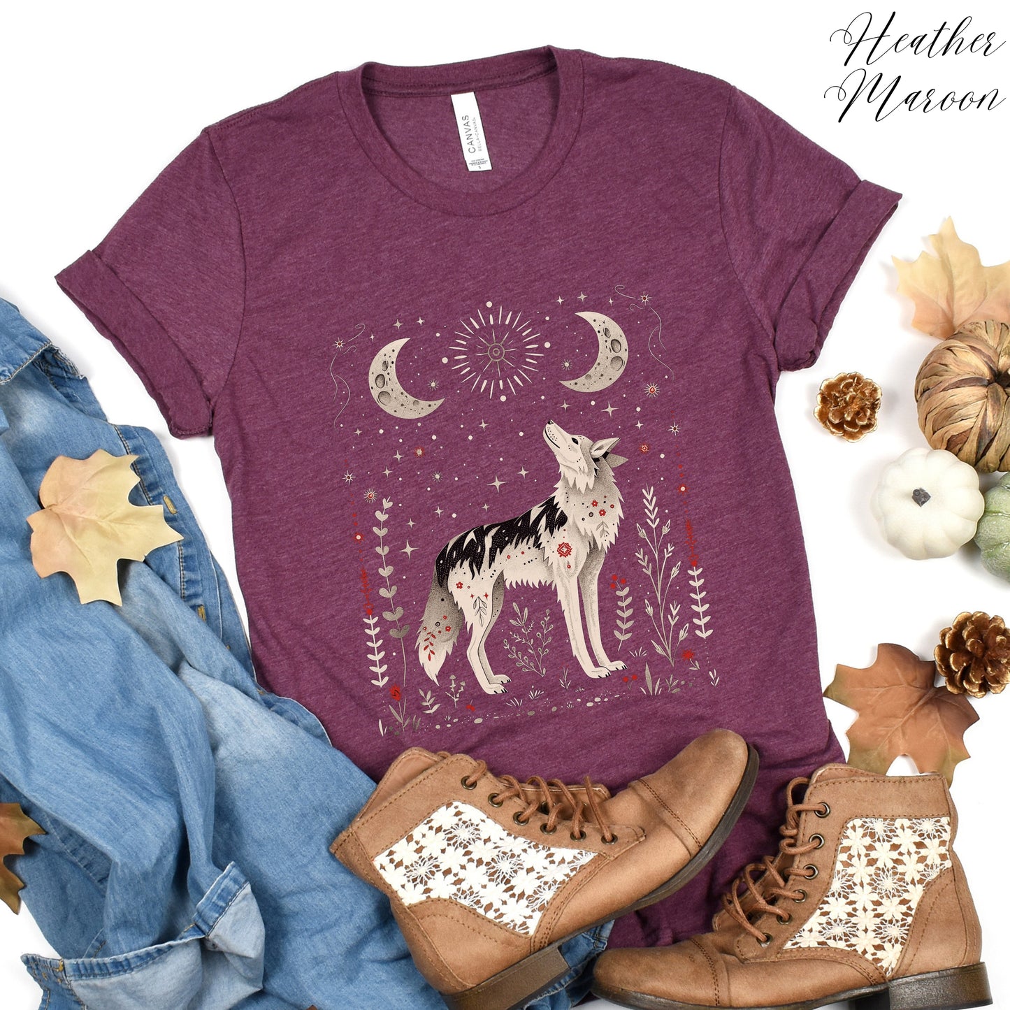 Scandinavian Wolf Shirt - Mystic Wolf Moon Graphic Tee
