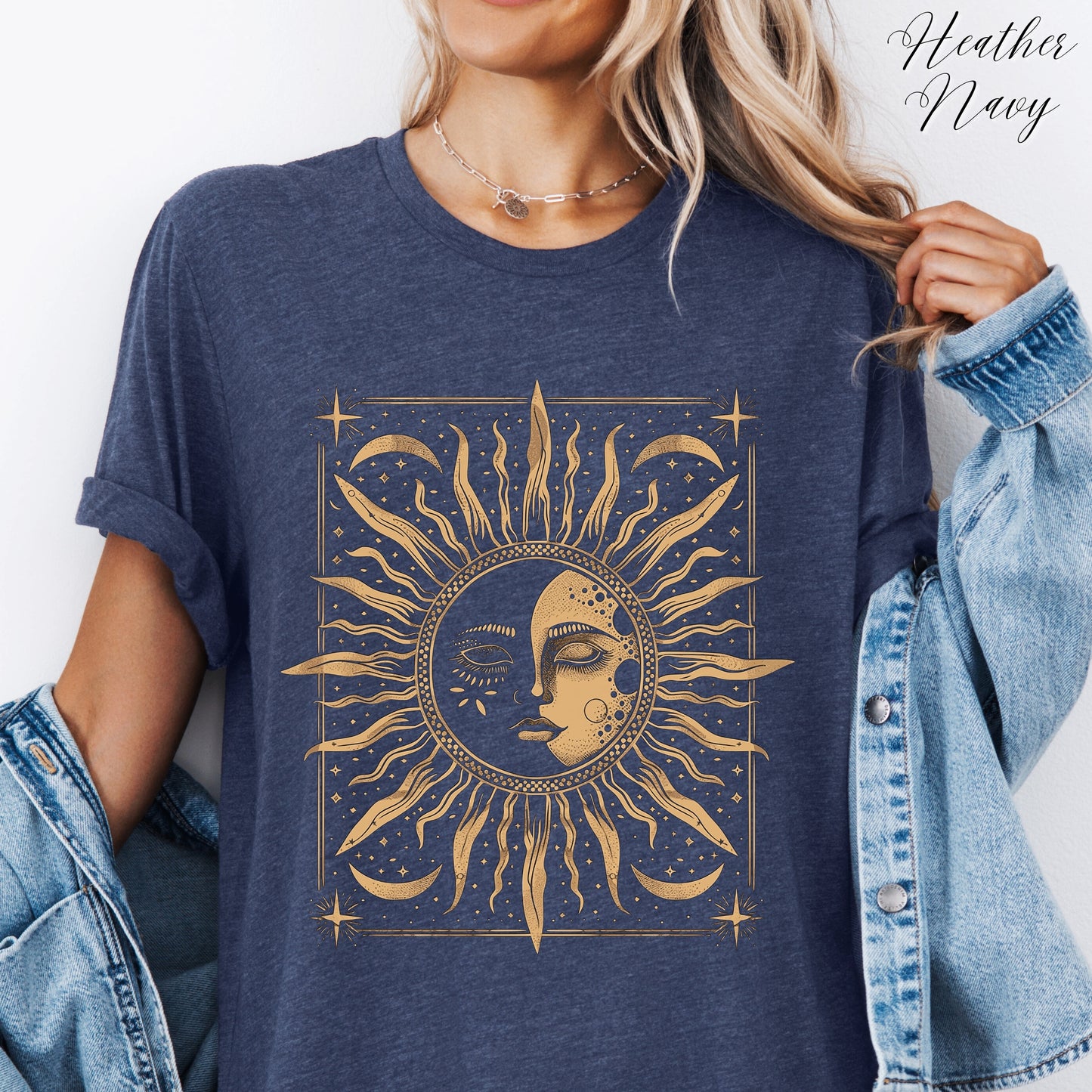 Bohemian Sun and Moon Phase Shirt - Celestial Vintage Graphic Tee