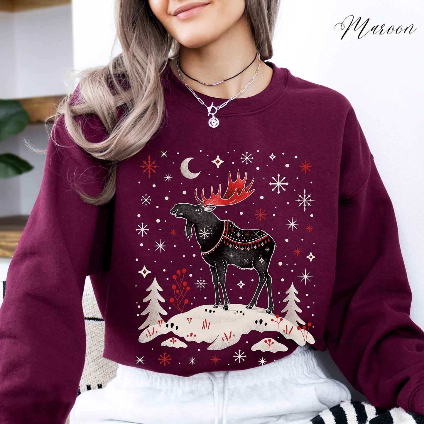 Festive Moose Christmas Sweatshirt - Arctic Animal Winter Sweatshirt
