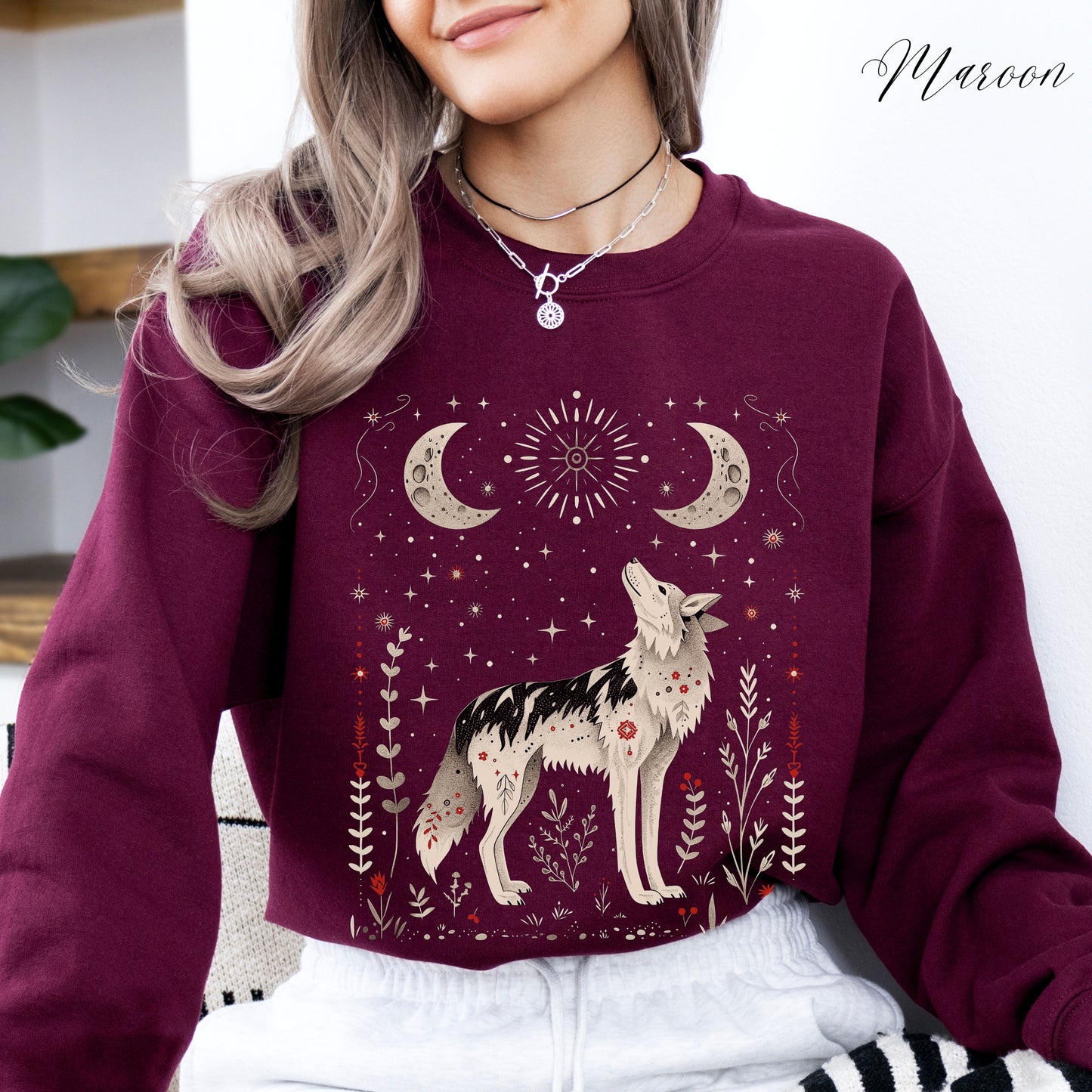 Scandinavian Moon and Wolf Sweatshirt - Folklore Animal Jumper