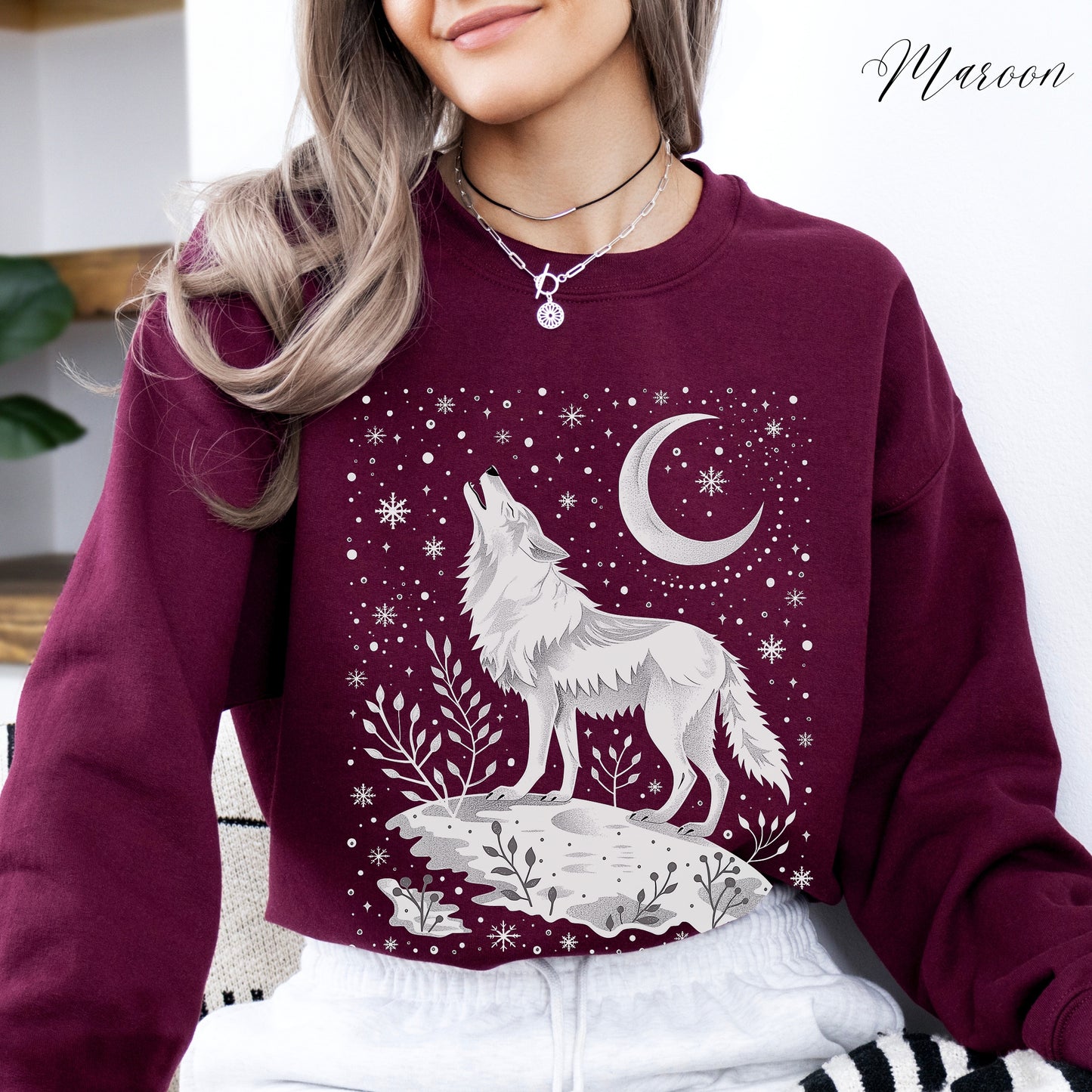 Arctic Moon Wolf Sweatshirt - Boho Christmas Sweatshirt
