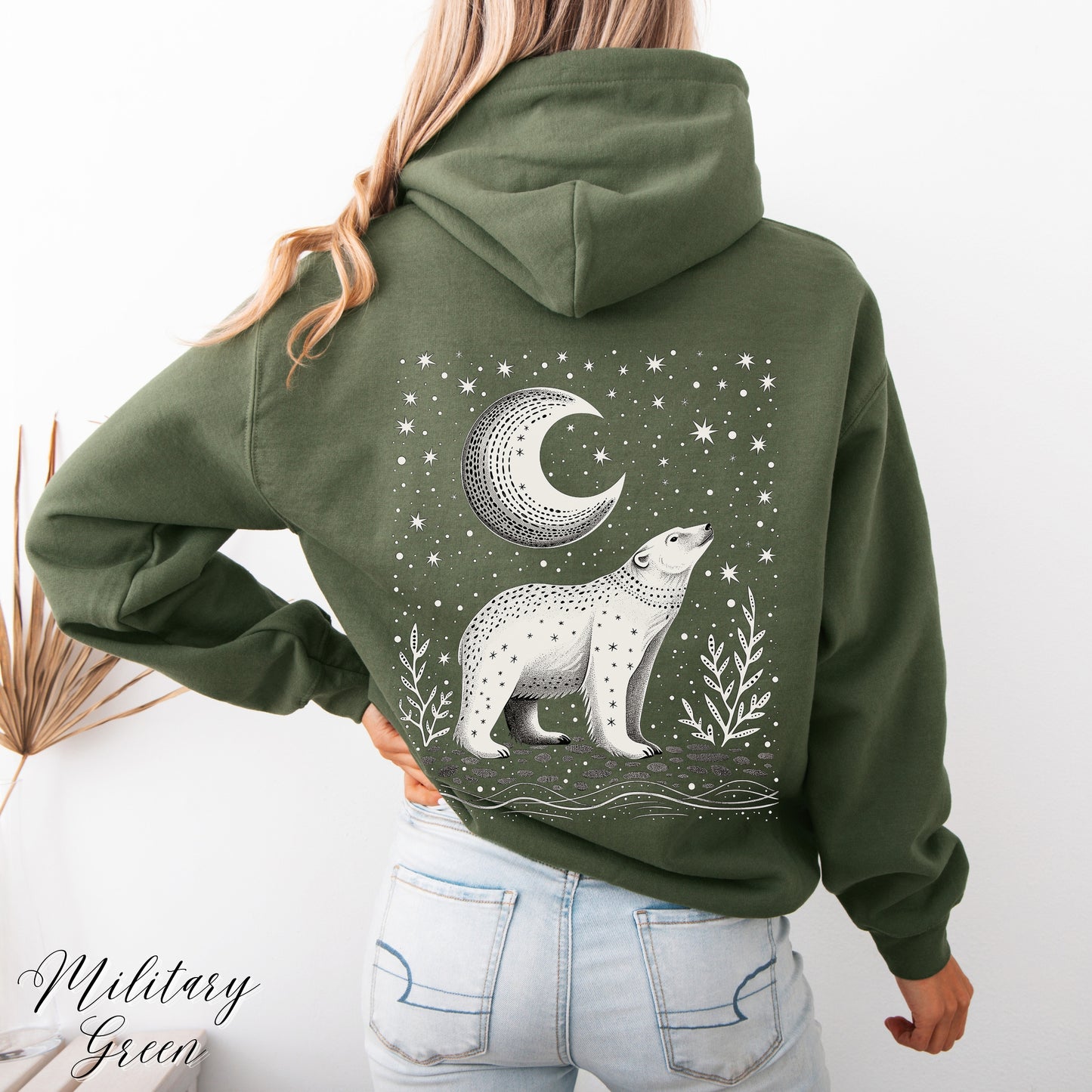 Celestial Polar Bear Hoodie - Boho Nordic Christmas Hoodie