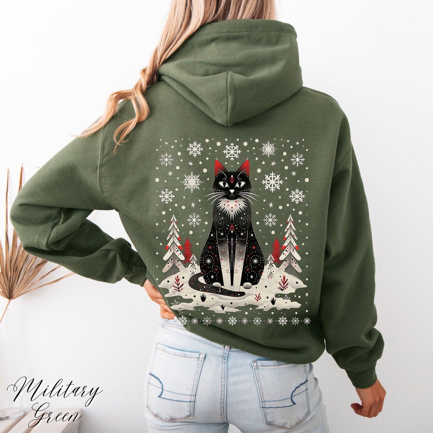 Scandinavian Christmas Cat Hoodie - Boho Christmas Hoodie