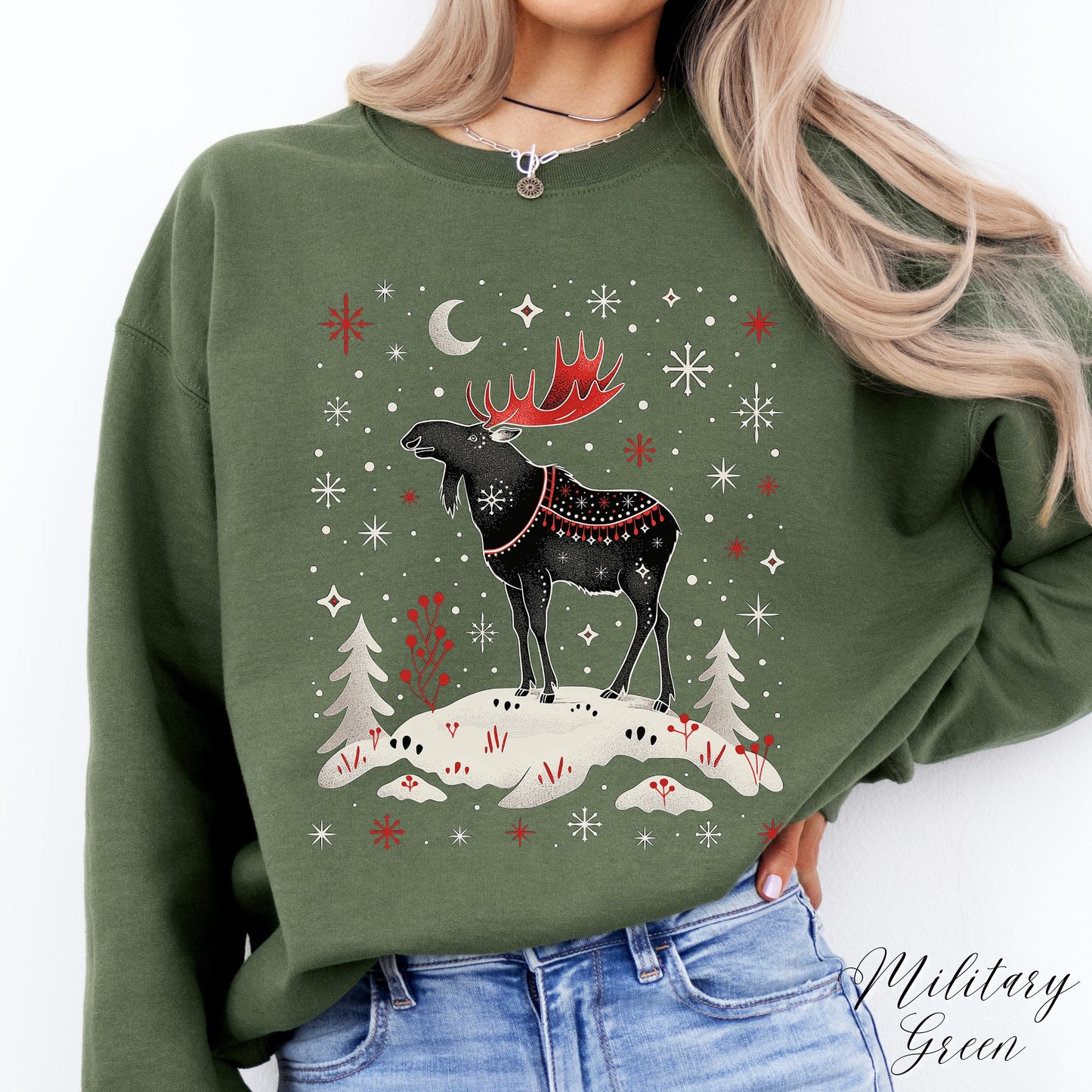 Festive Moose Christmas Sweatshirt - Arctic Animal Winter Sweatshirt