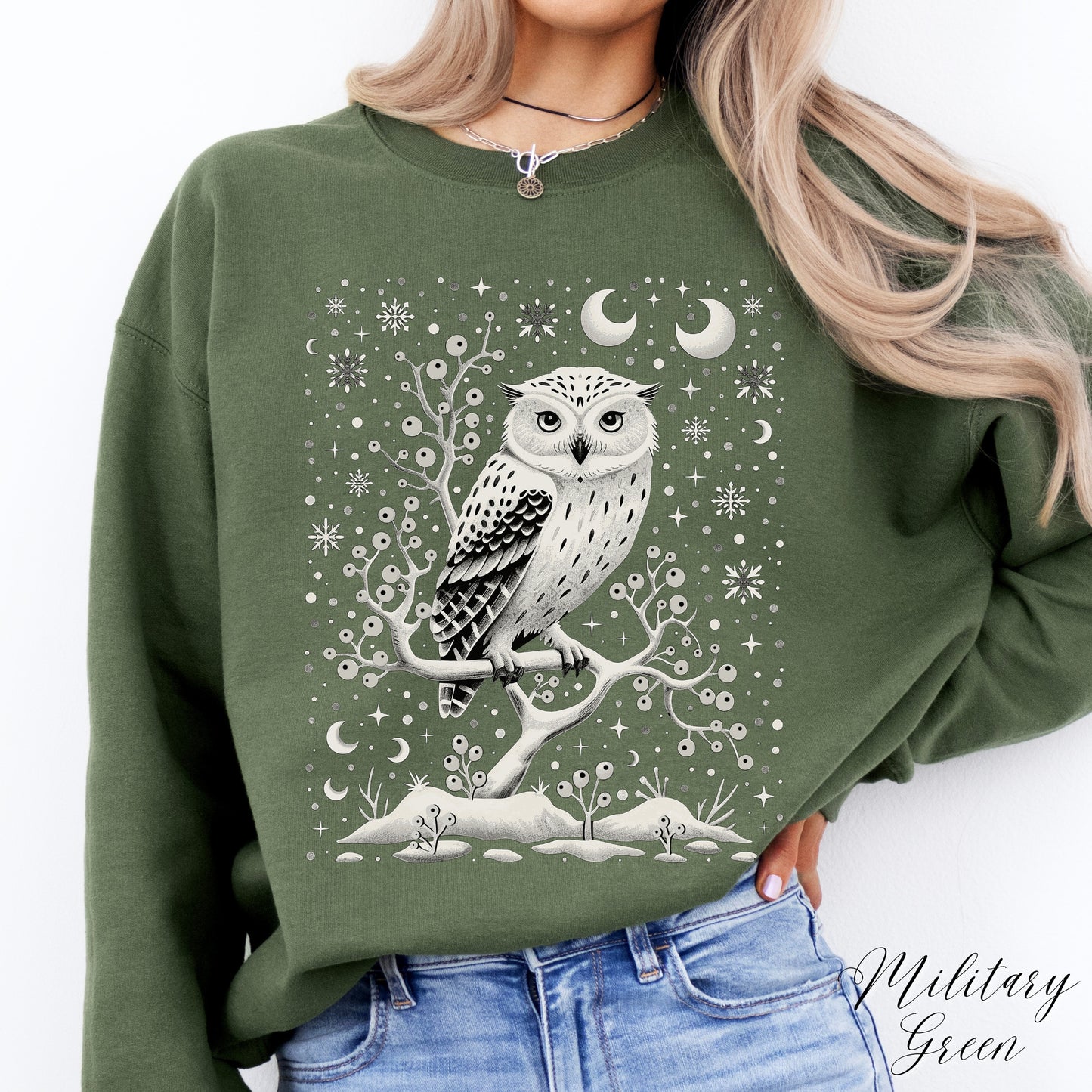 White Winter Owl Sweatshirt - Folklore Christmas Sweatshirt