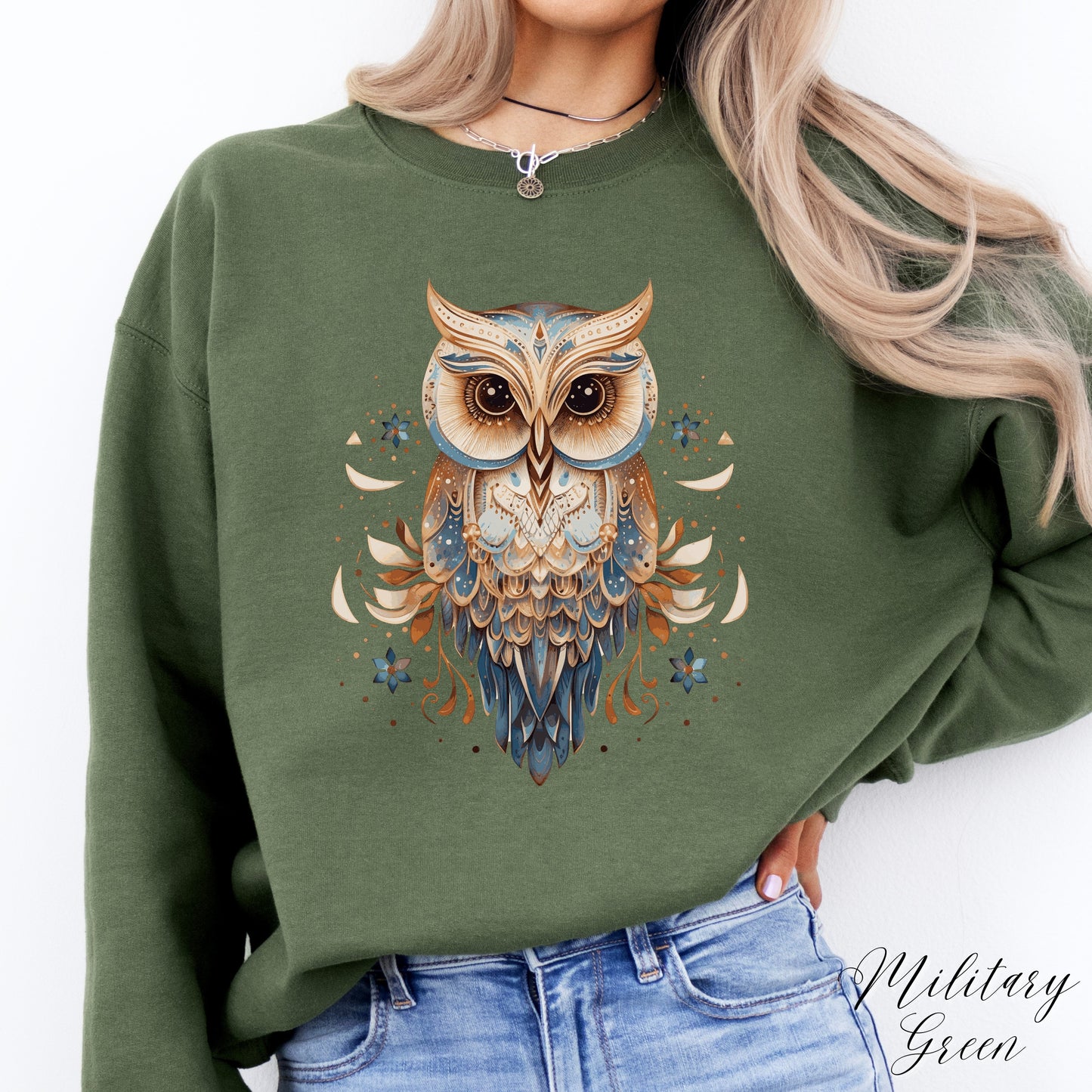 Vintage Owl Sweatshirt - Bohemian Bird Sweatshirt - Whimsical Woodland Creature Jumper