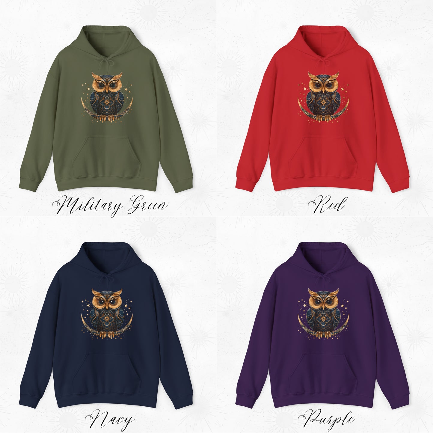 Boho Moon Owl Hoodie - Celestial Bird Hoodie - Bohemian Christmas Hoodie