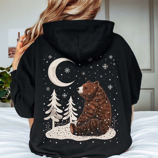 Celestial Moon Bear Hoodie - Cottagecore Christmas Hoodie