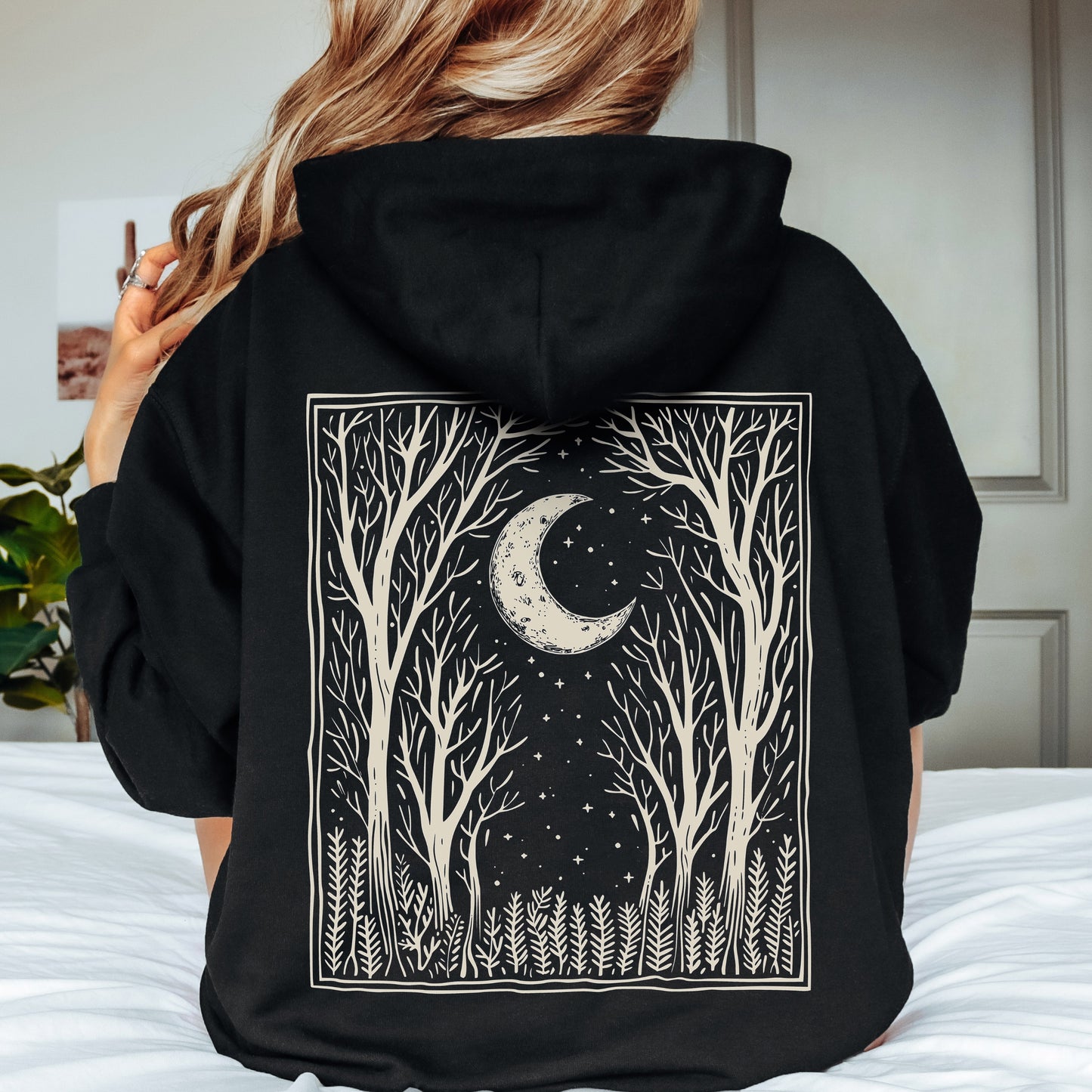 Boho Dark Forest Hoodie - Vintage Graphic Woodland and Moon Hoodie