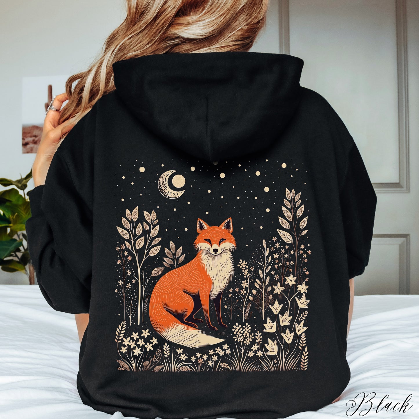 Moon and Fox Hoodie - Vintage Aesthetic Forest Animal Hoodie