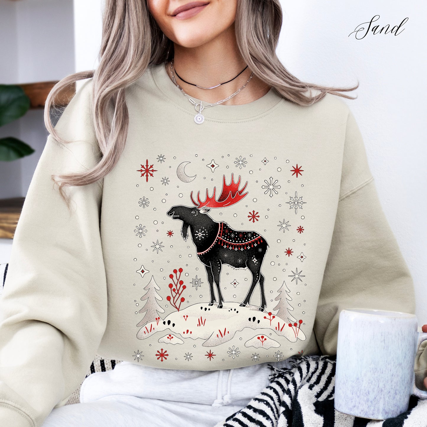 Festive Moose Christmas Sweatshirt - Arctic Animal Winter Sweatshirt