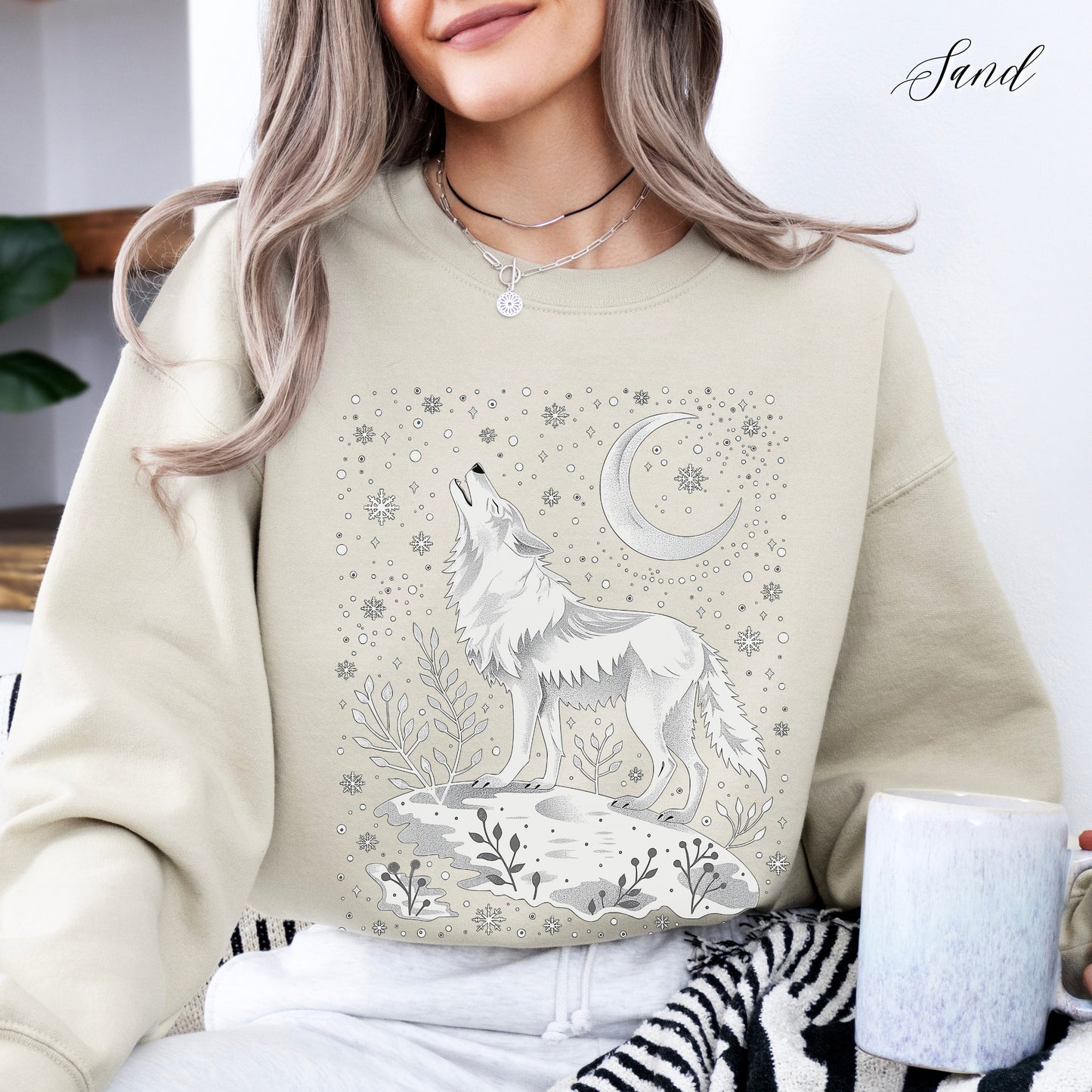 Arctic Moon Wolf Sweatshirt - Boho Christmas Sweatshirt