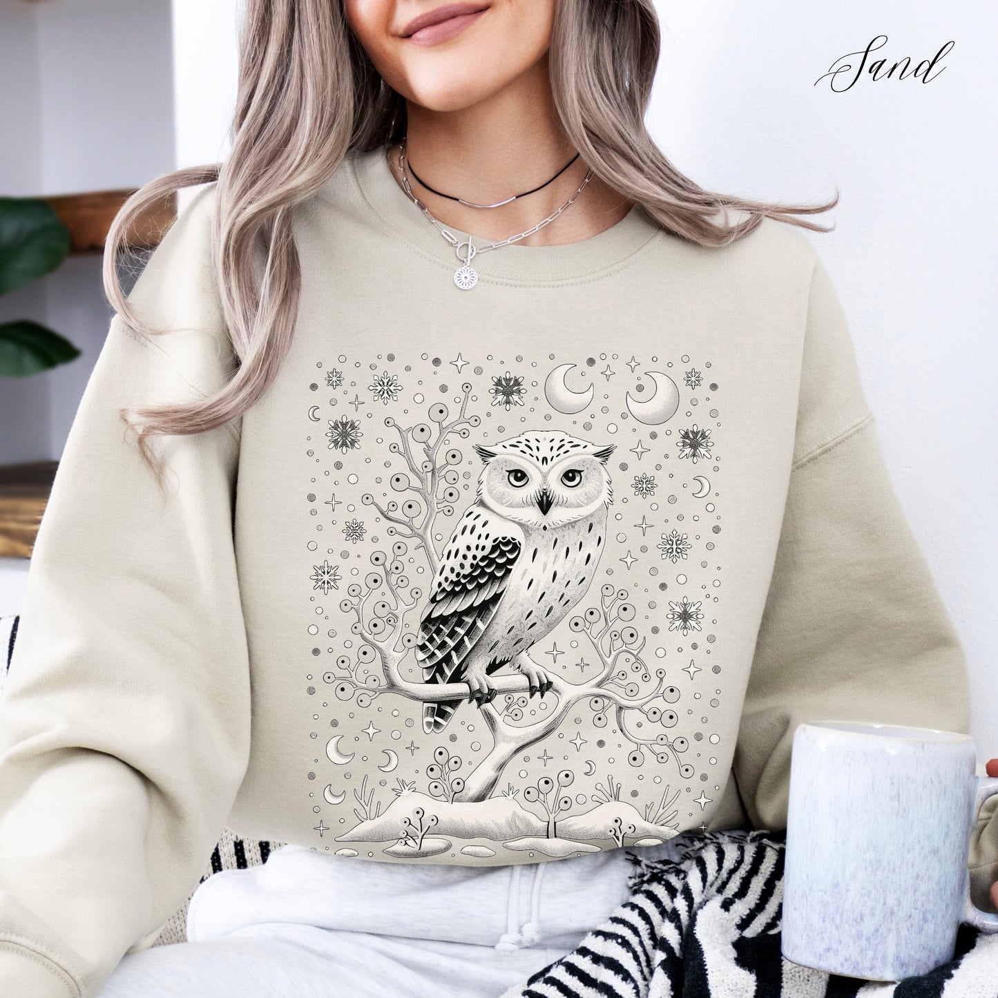 White Winter Owl Sweatshirt - Folklore Christmas Sweatshirt
