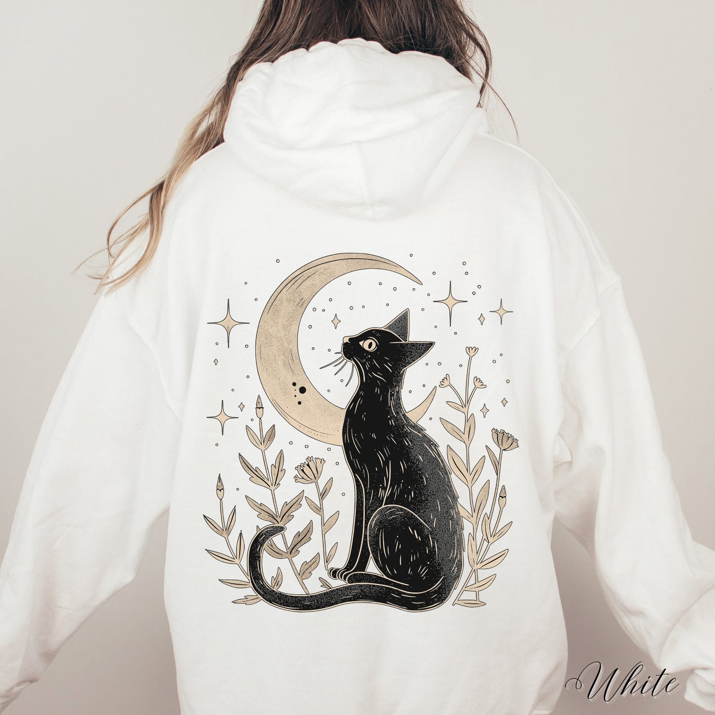 Mystic Moon Cat Hoodie - Vintage Aesthetic Boho Cat Lover Hoodie