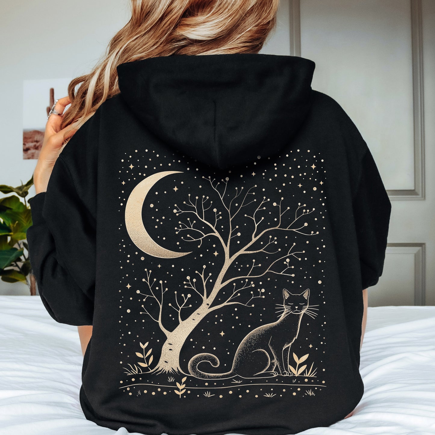 Celestial Boho Cat Hoodie - Mystical Cat Lover Sweatshirt