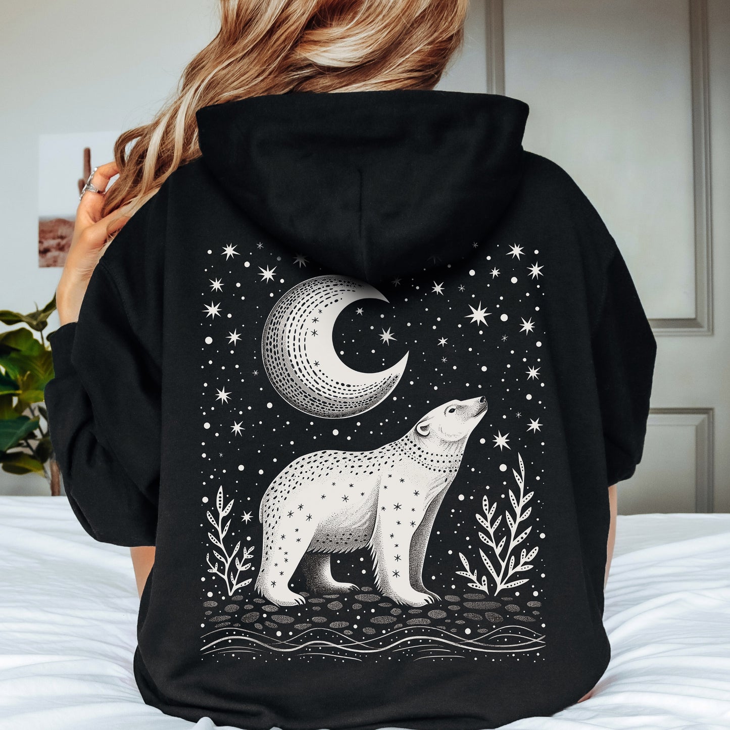 Celestial Polar Bear Hoodie - Boho Nordic Christmas Hoodie