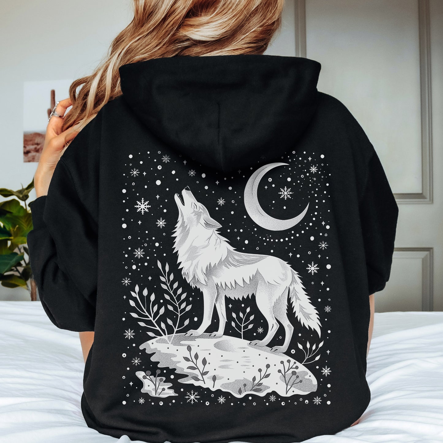 Celestial Arctic Wolf Hoodie - Mystic Moon Wolf Christmas Hoodie