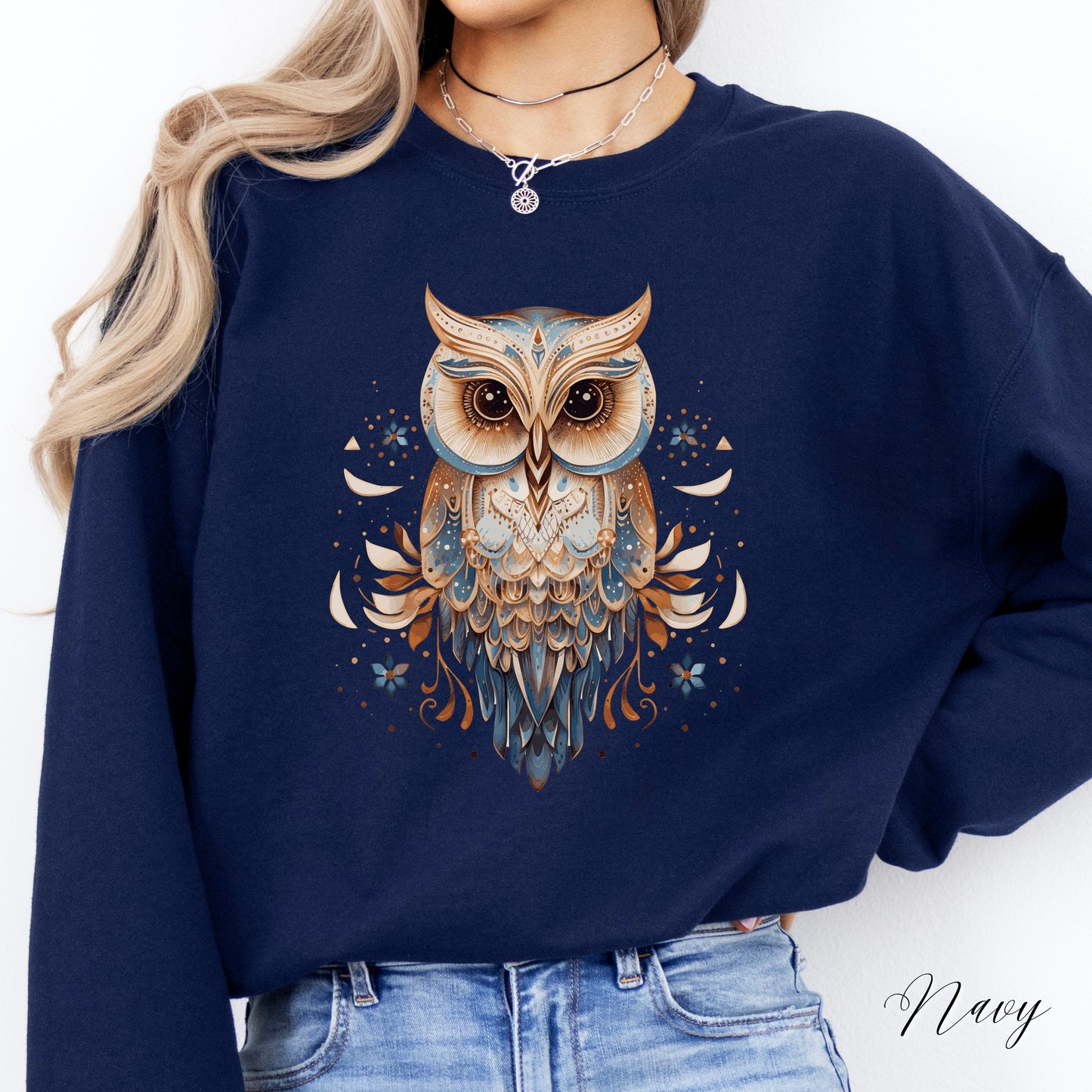 Vintage Owl Sweatshirt - Bohemian Bird Sweatshirt - Whimsical Woodland Creature Jumper