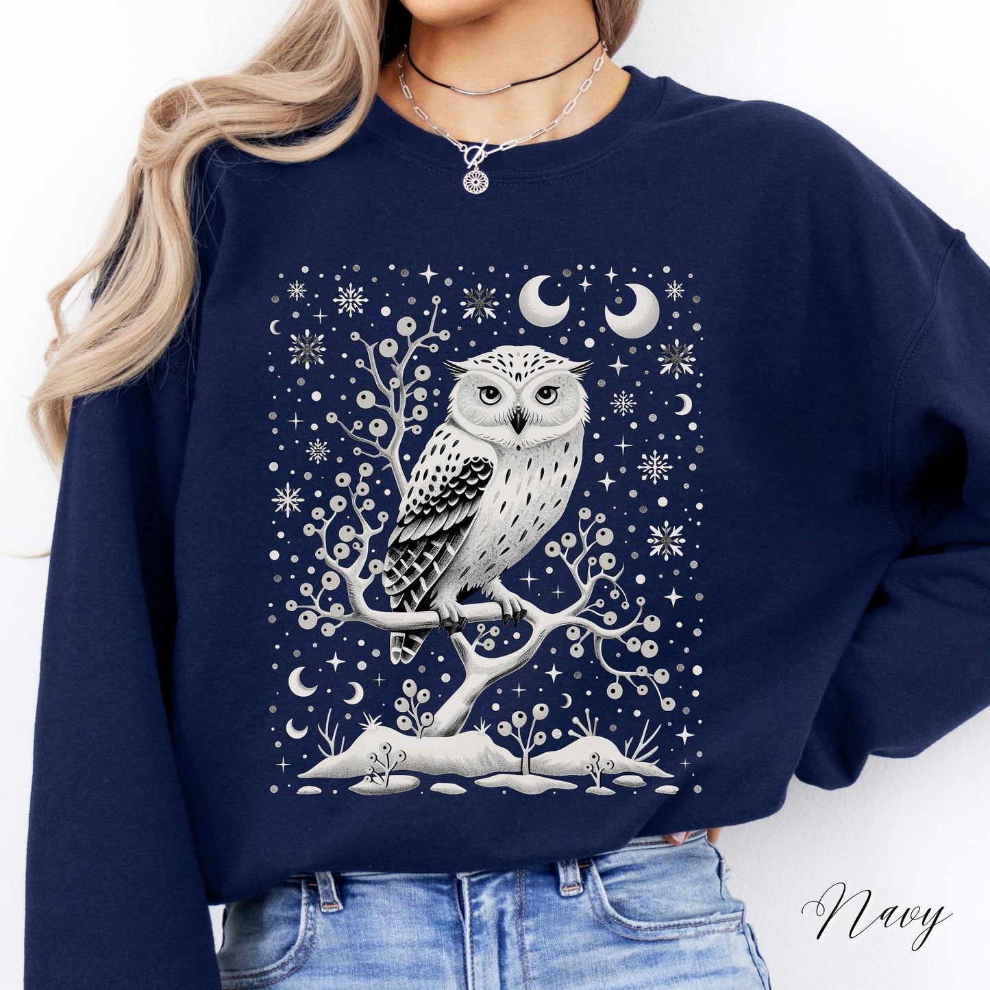 White Winter Owl Sweatshirt - Folklore Christmas Sweatshirt