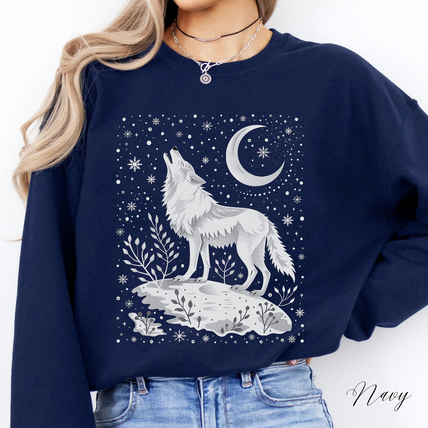 Arctic Moon Wolf Sweatshirt - Boho Christmas Sweatshirt