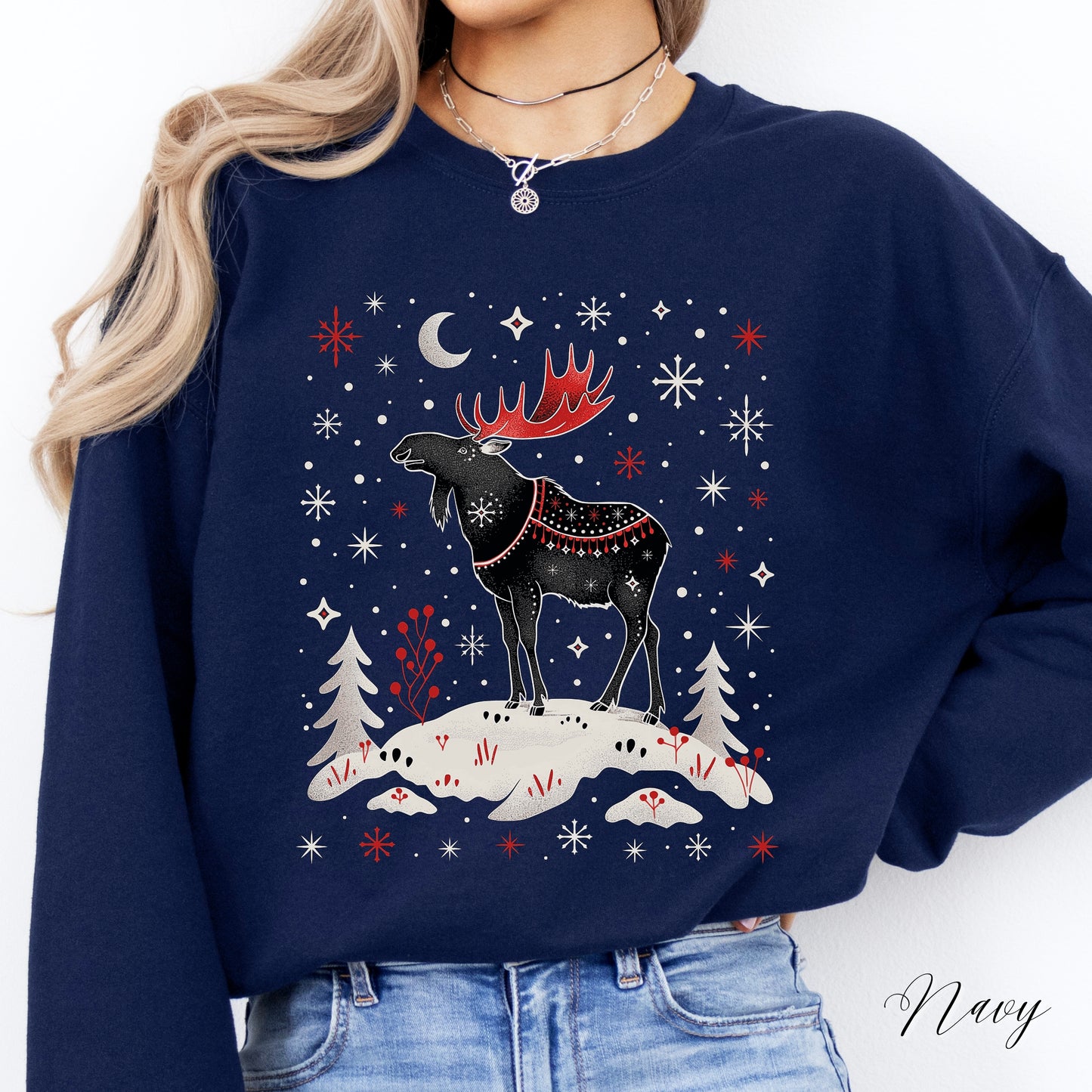 Festive Moose Christmas Sweatshirt - Arctic Animal Winter Sweatshirt