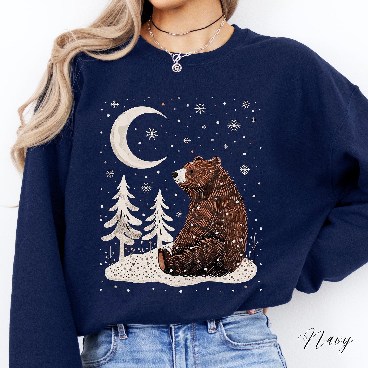 Winter Moon Bear Sweatshirt - Boho Christmas Sweatshirt