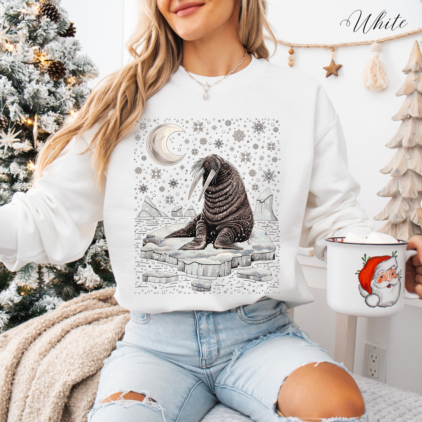 Boho Walrus Christmas Sweatshirt - Arctic Animal Winter Jumper