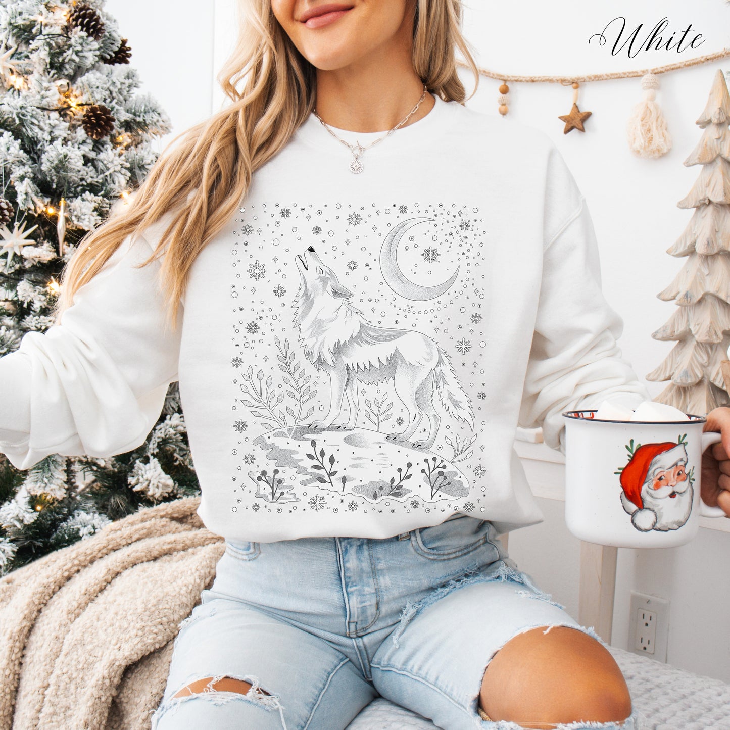 Arctic Moon Wolf Sweatshirt - Boho Christmas Sweatshirt