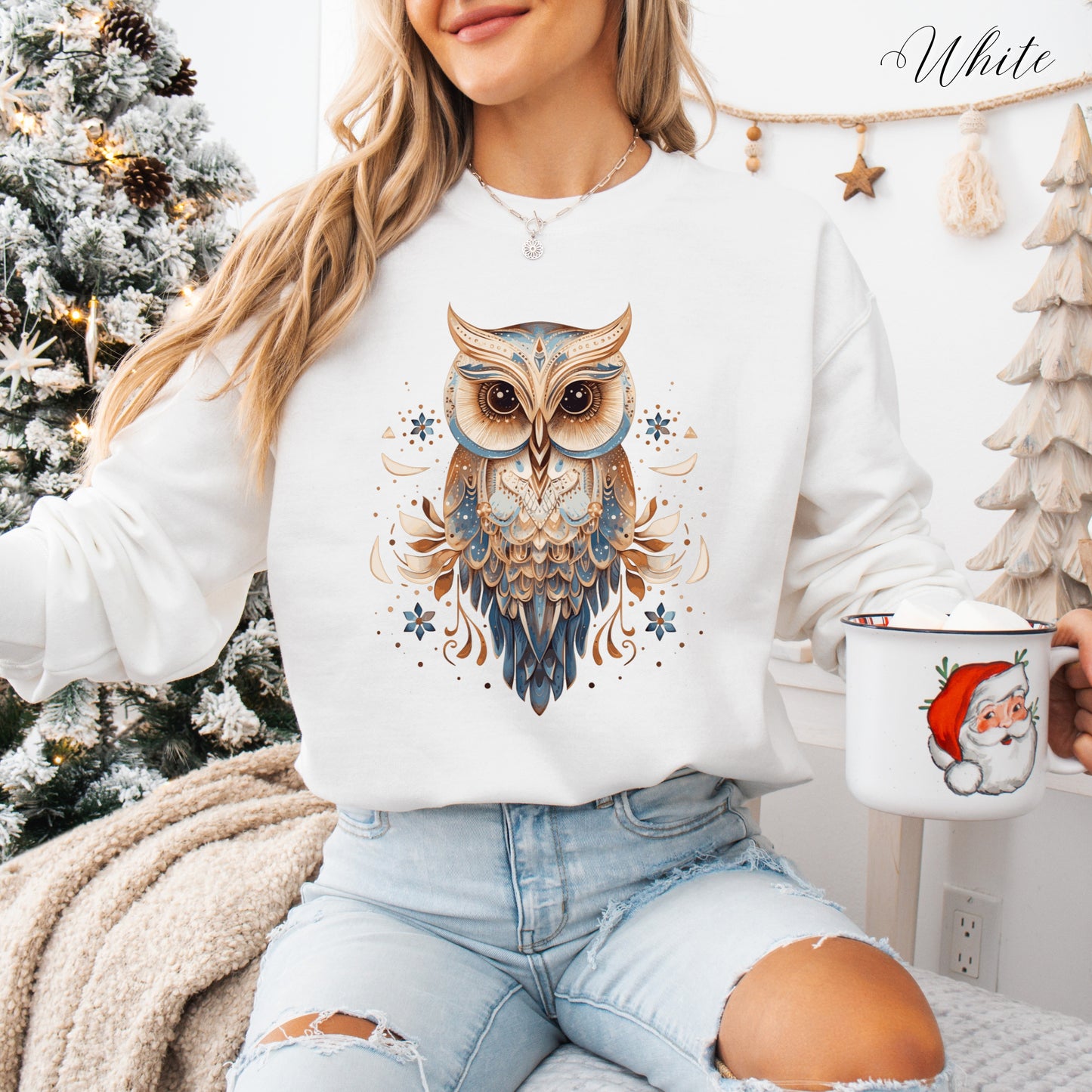 Vintage Owl Sweatshirt - Bohemian Bird Sweatshirt - Whimsical Woodland Creature Jumper