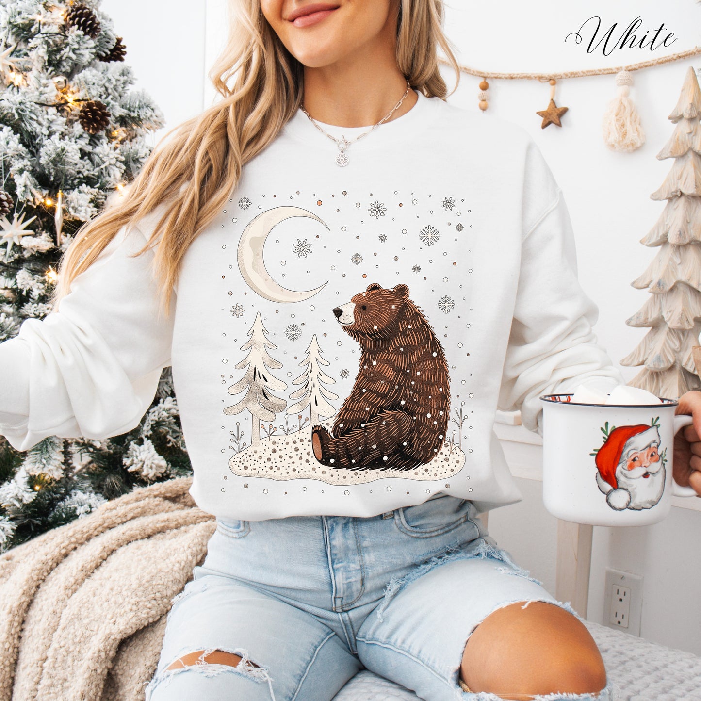 Winter Moon Bear Sweatshirt - Boho Christmas Sweatshirt
