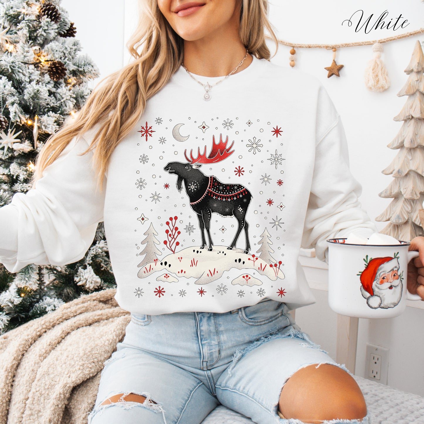 Festive Moose Christmas Sweatshirt - Arctic Animal Winter Sweatshirt