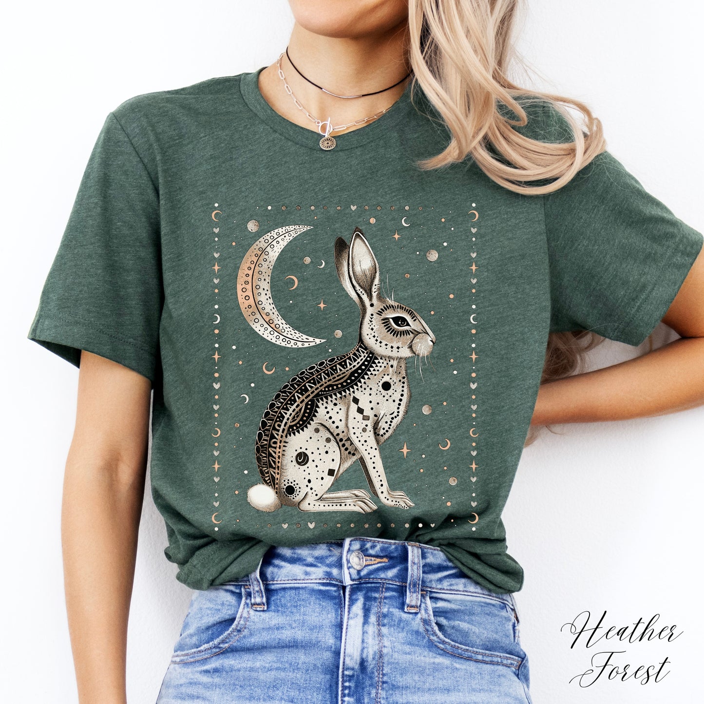 Mystic Moon Rabbit Shirt - Bohemian Animal Graphic Tee