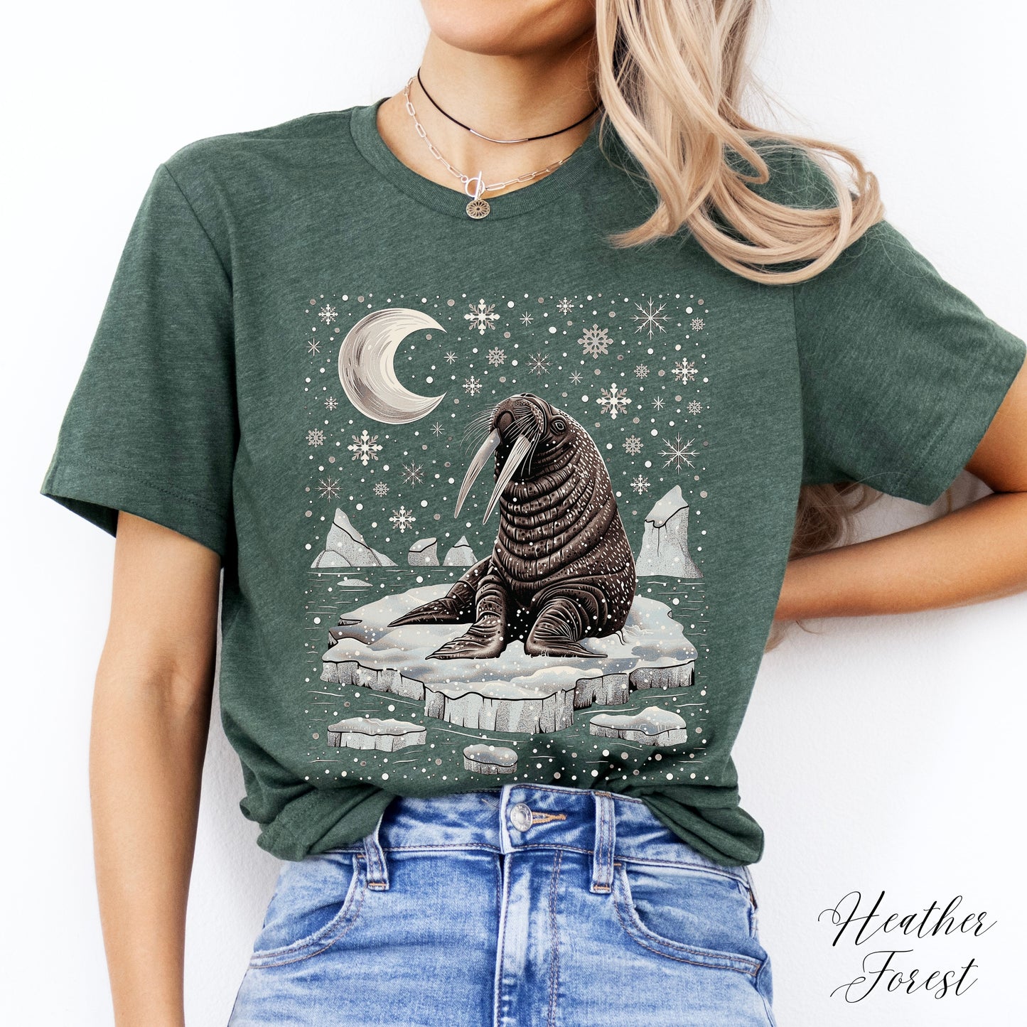 Celestial Winter Walrus Christmas Shirt - Nordic Animal Graphic Tee