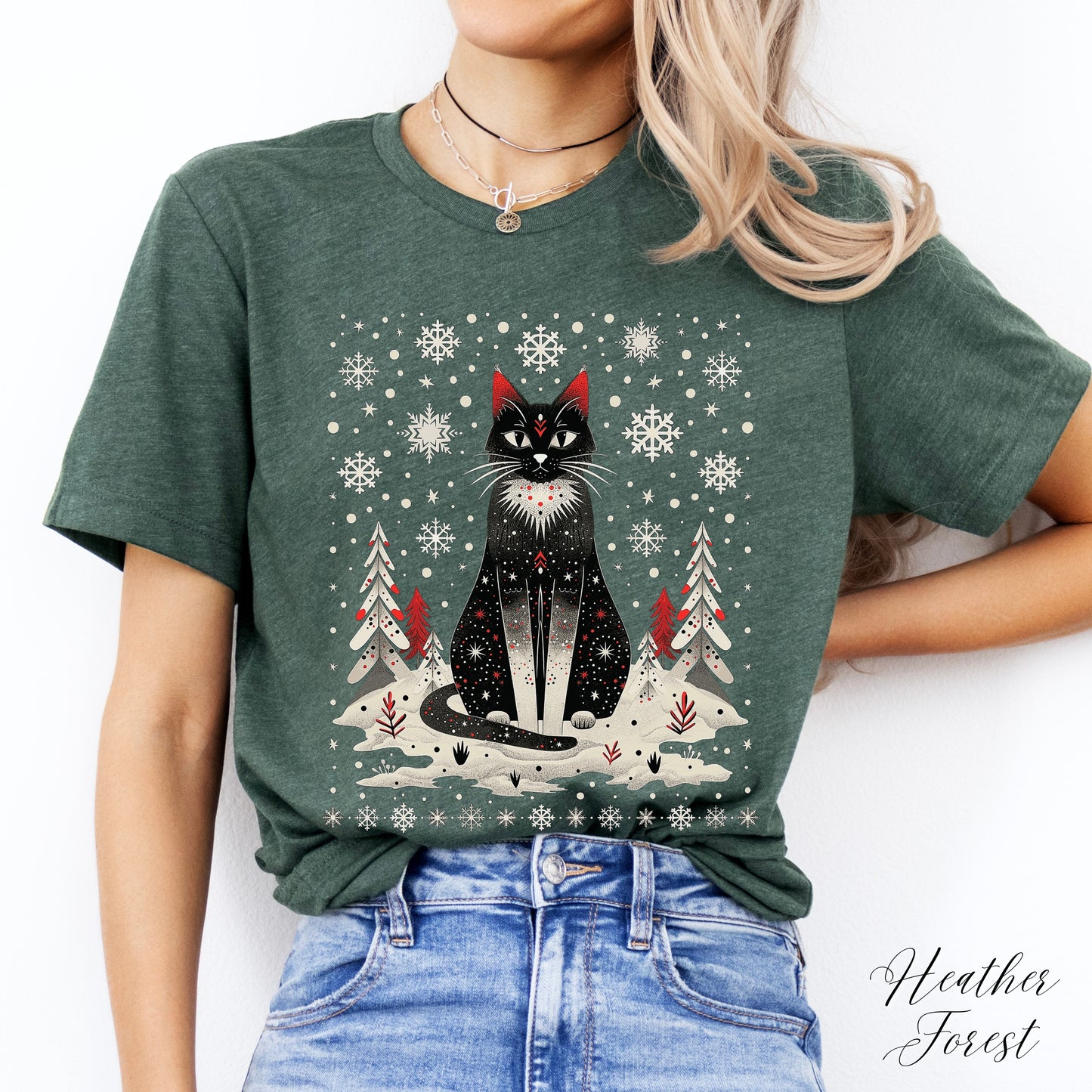Festive Christmas Cat Shirt - Scandinavian Graphic Christmas Shirt
